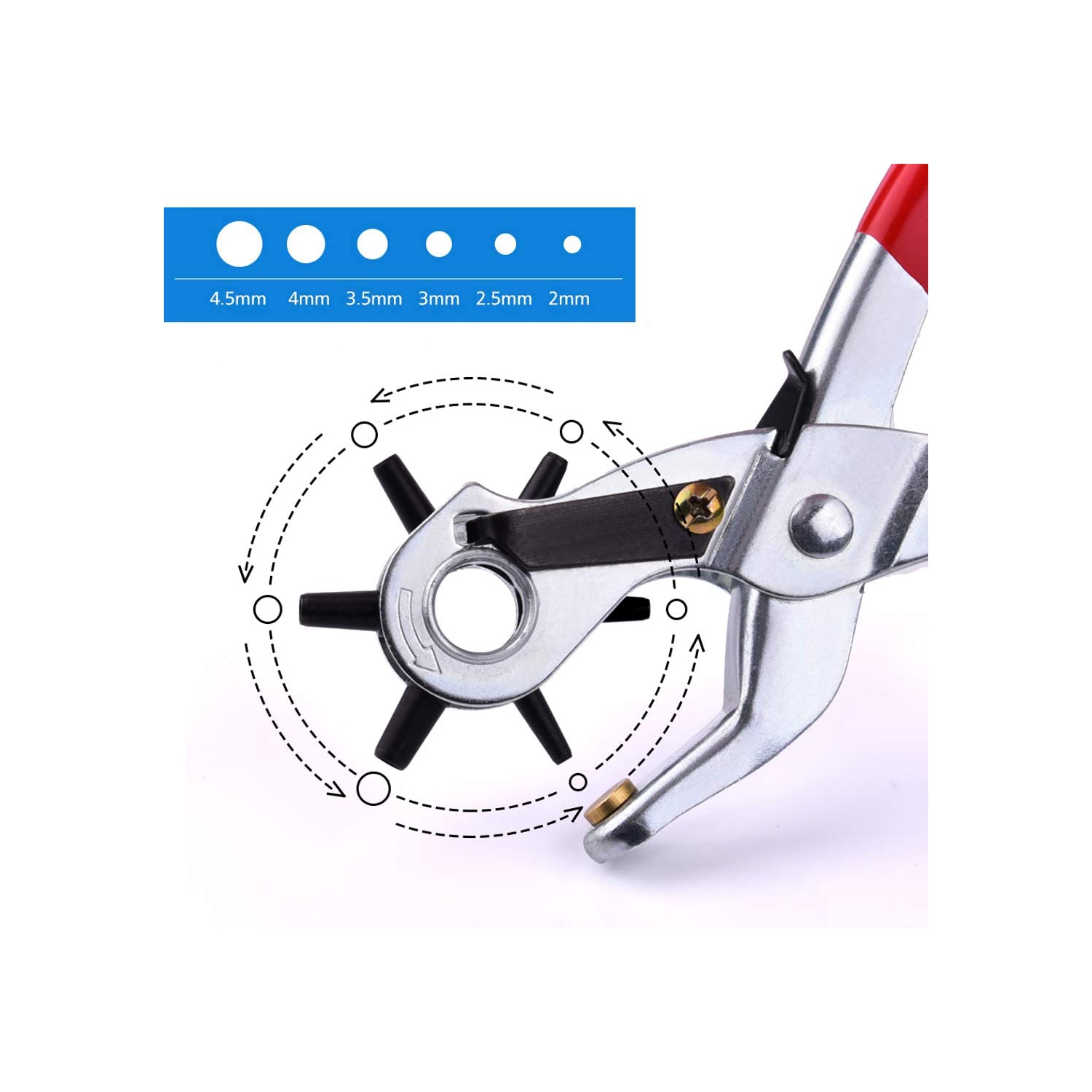 ISTAR Leather Hole Punch - Belt Hole Puncher with 6 Holes, Heavy Duty Revolving Punch Tool with 2-4.5mm Cut Sizes - 22cm Length