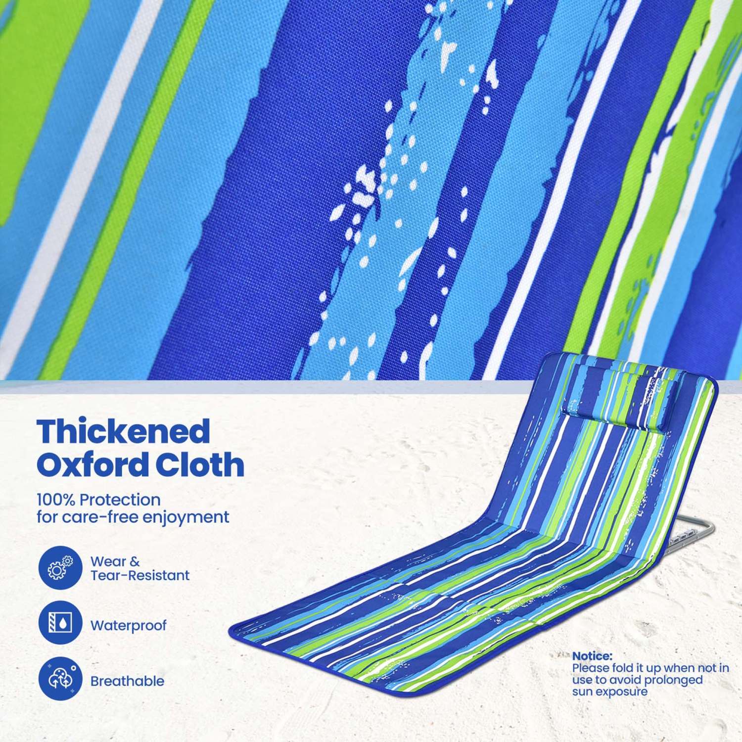 Gymax 3PCS Folding Beach Mat Set Adjustable Beach Lounge Chair & Side Table Set