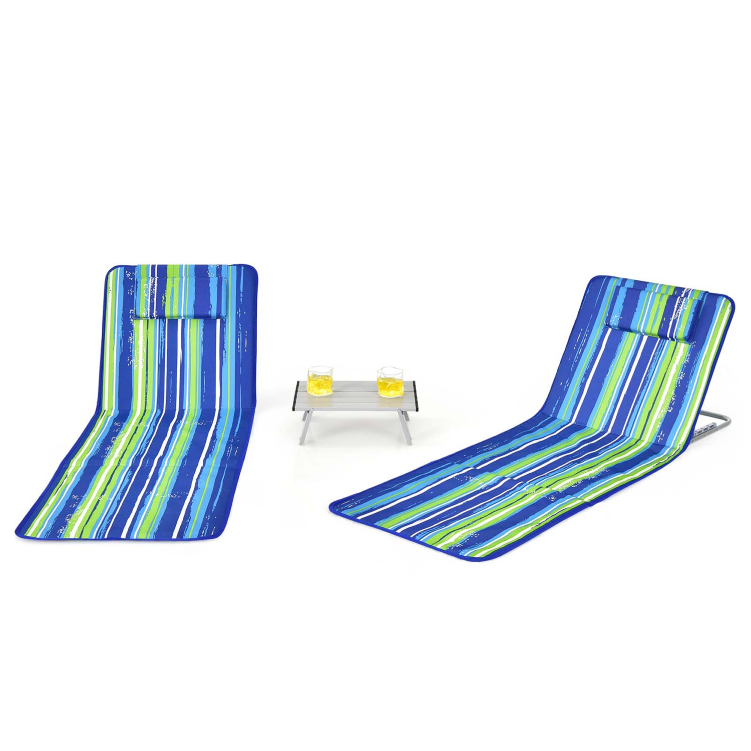 Gymax 3PCS Folding Beach Mat Set Adjustable Beach Lounge Chair & Side Table Set
