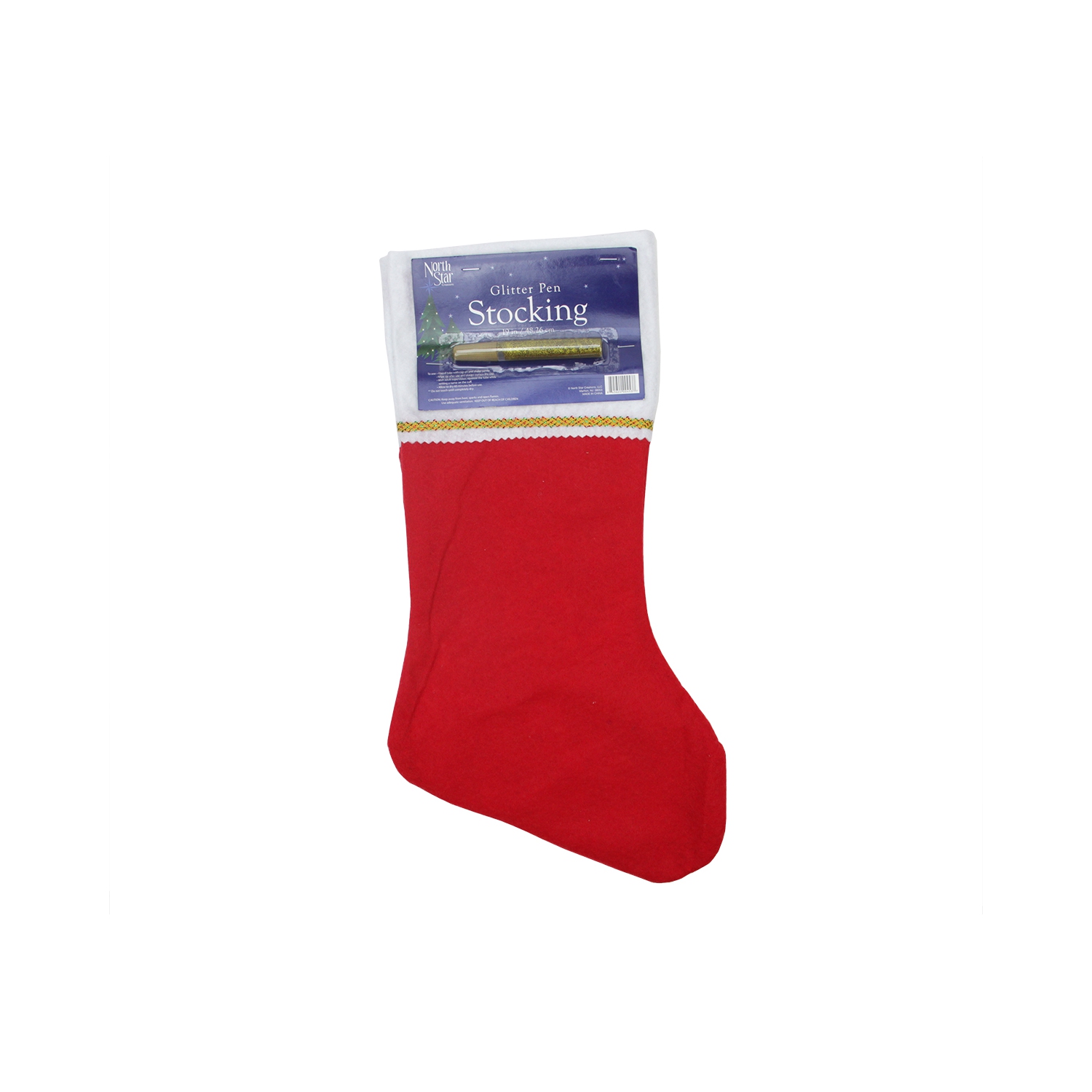 19" Red and White Soild Christmas Stocking with Gold Glitter Pen