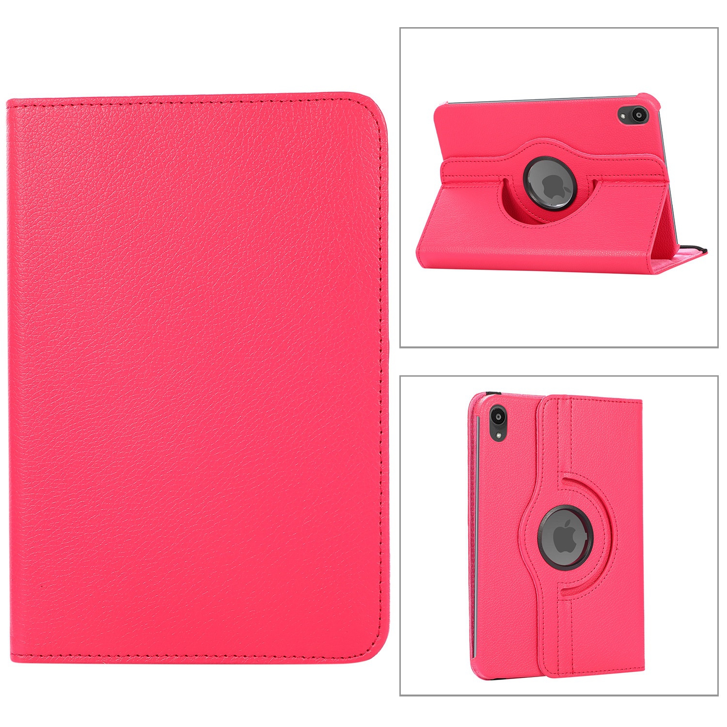 TopSave 360 Rotating PU Leather Tablet Case Cover For Apple iPad Mini 6, Hot Pink