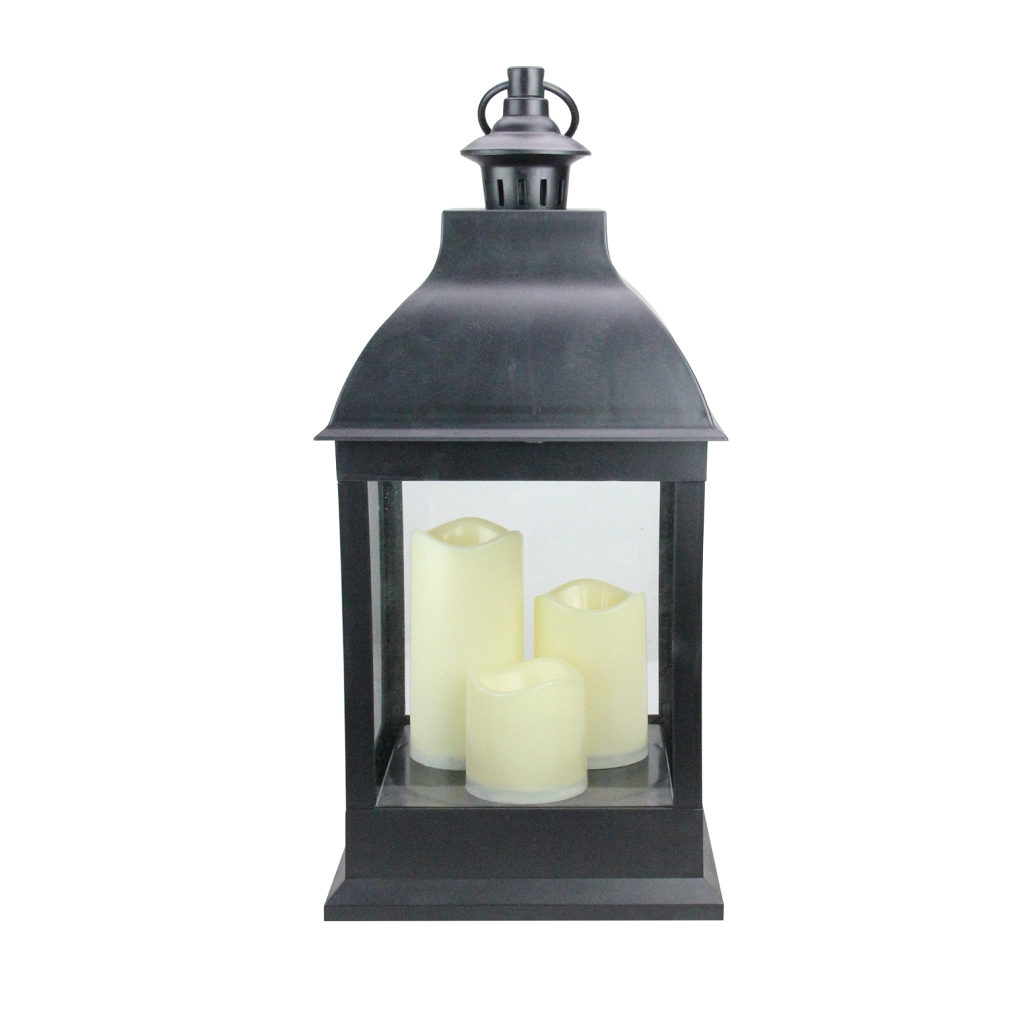 20" Large Black Candle Lantern with 3 Flameless LED Candles