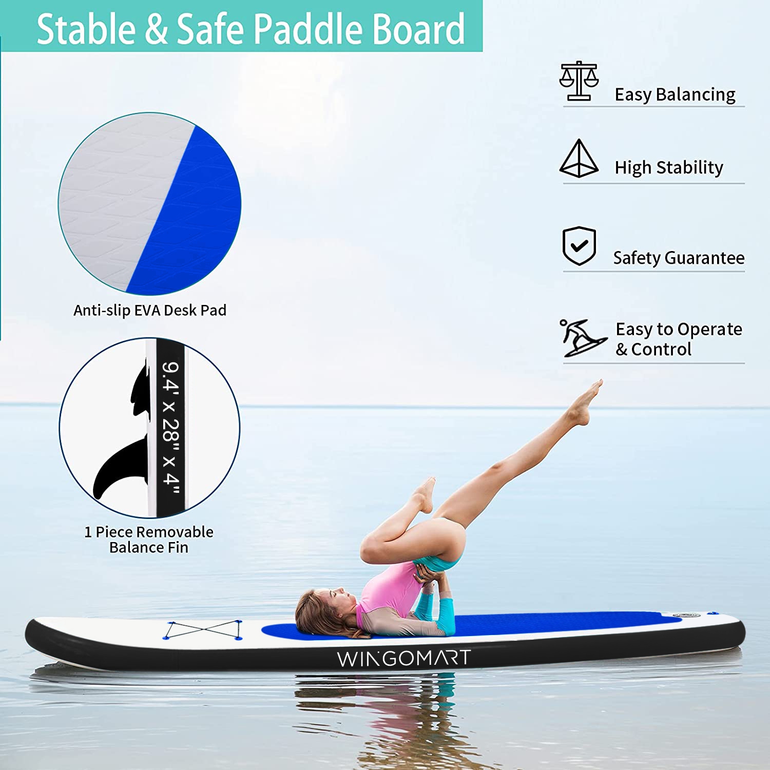 WINGOMART Inflatable Stand up Paddle Board w/ Premium SUP Accessories &  Carry Bag |upgraded paddle boards with 3 Fish Fin for Paddling |Youth  &Adult