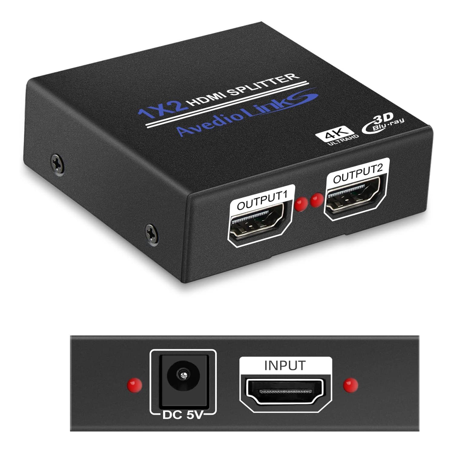 NIERBO HDMI Splitter 1x2 Supports Full HD 4K @ 30HZ & 3840×2160P & 3D for Xbox PS3 PS4 Blu-Ray Player and More