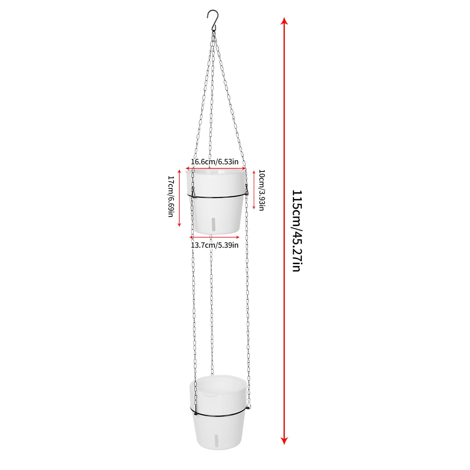 2-Tiered Outdoor Indoor Self Watering Hanging Planter with Drainer and Chain for Plants Flowers Herbs Planters