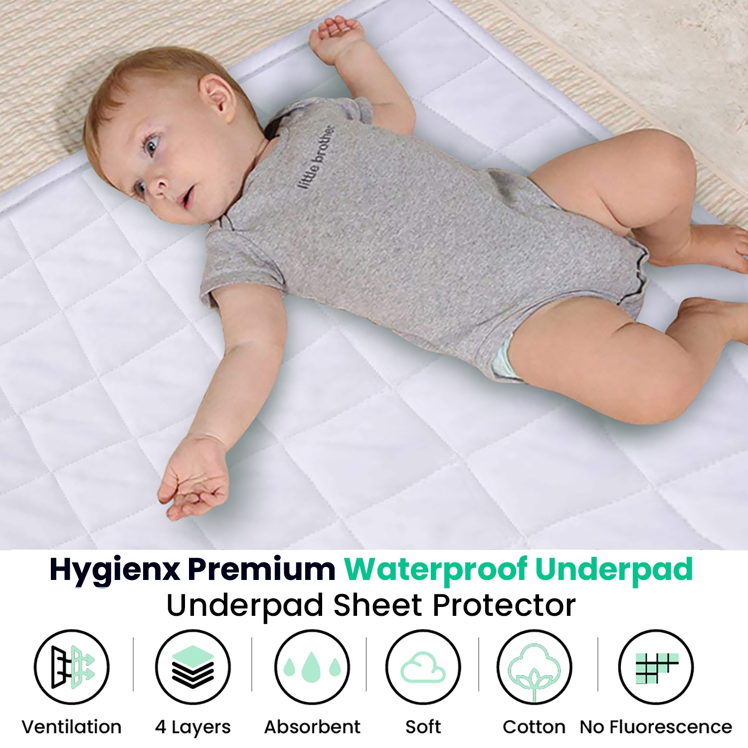 HYGIENX Deluxe Waterproof Sheet Protector 24”x34” 4 Pack 5 Layer Protection  Soaker Bed Pads Reusable Incontinence UnderPads for Adults Kids Pets  Seniors Children Mattress Protector Green