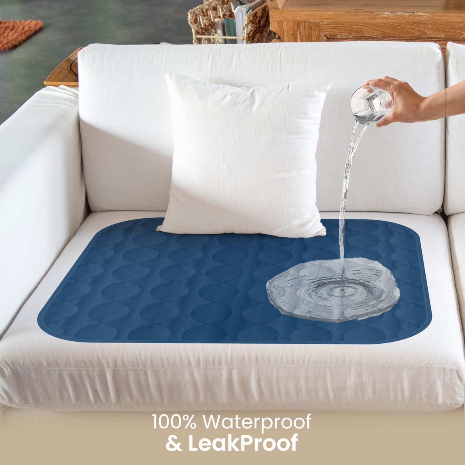 Canadian Linen Incontinence Chair Pads 20"x20, 3 Pack Washable Waterproof Soft Absorbent Reusable Underpad Protector Car Seat Cover Pee Pad, Navy Blue