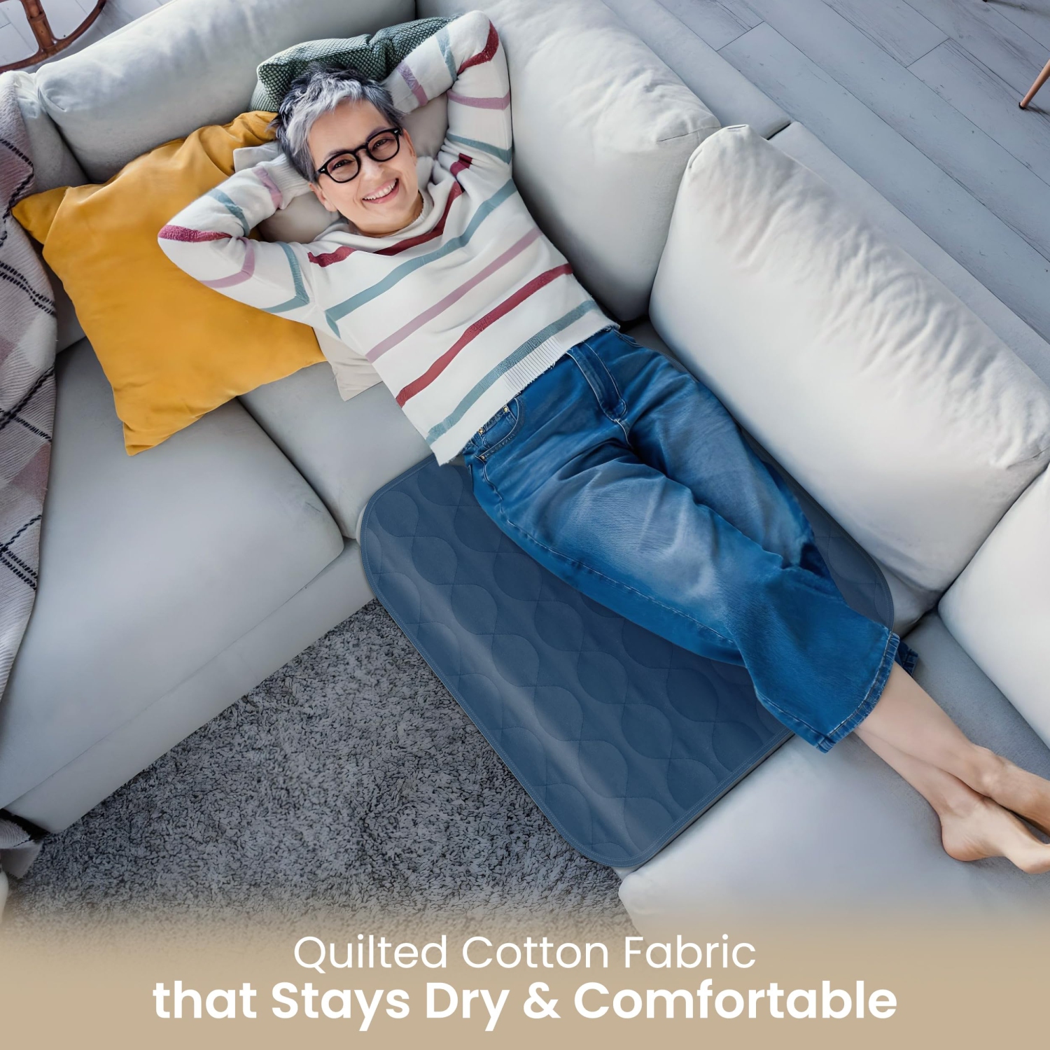 Canadian Linen Incontinence Chair Pads 20"x20, 3 Pack Washable Waterproof Soft Absorbent Reusable Underpad Protector Car Seat Cover Pee Pad, Navy Blue