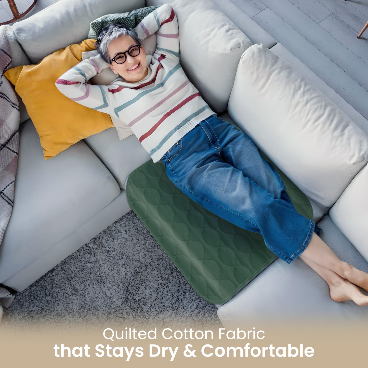 Blocs de chaise réutilisables en lin canadien, 20 x 20 po, paq. 3, doux absorbants imperméables, 100 % coton matelassé perméable à l'air, vert