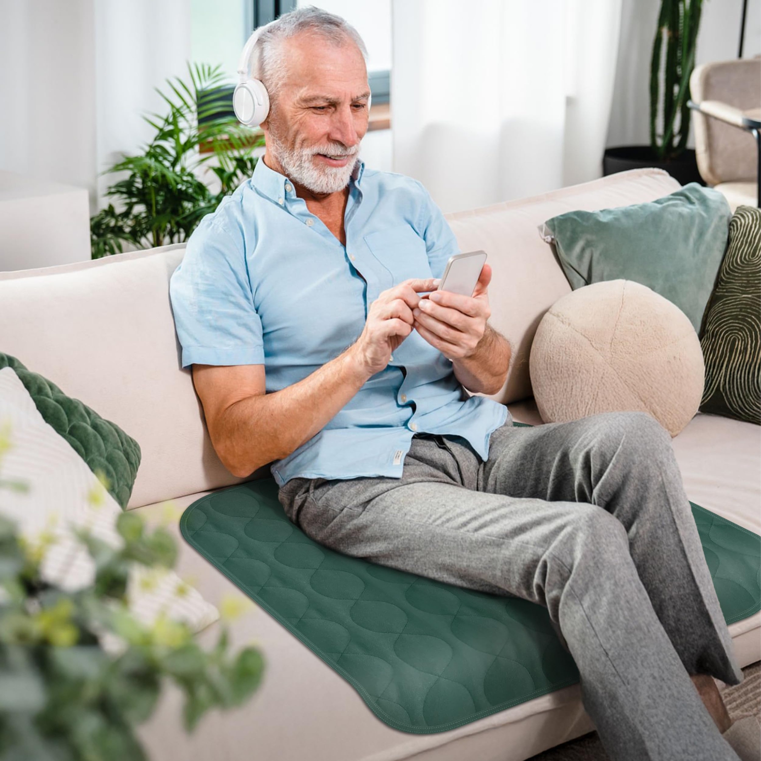 Blocs de chaise réutilisables en lin canadien, 20 x 20 po, paq. 3, doux absorbants imperméables, 100 % coton matelassé perméable à l'air, vert