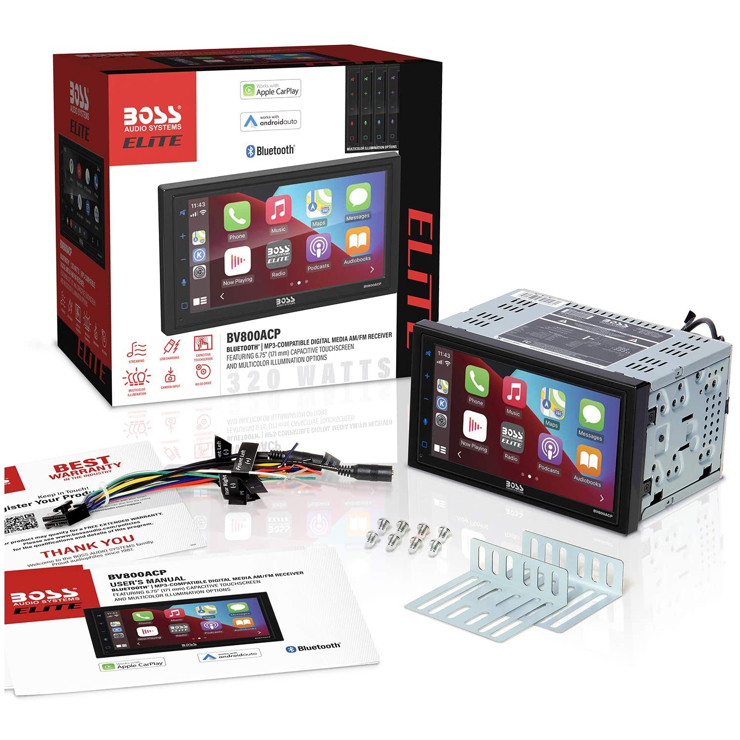 BOSS Audio BV800ACP lecteur multimédia à écran tactile Bluetooth double DIN pour véhicule