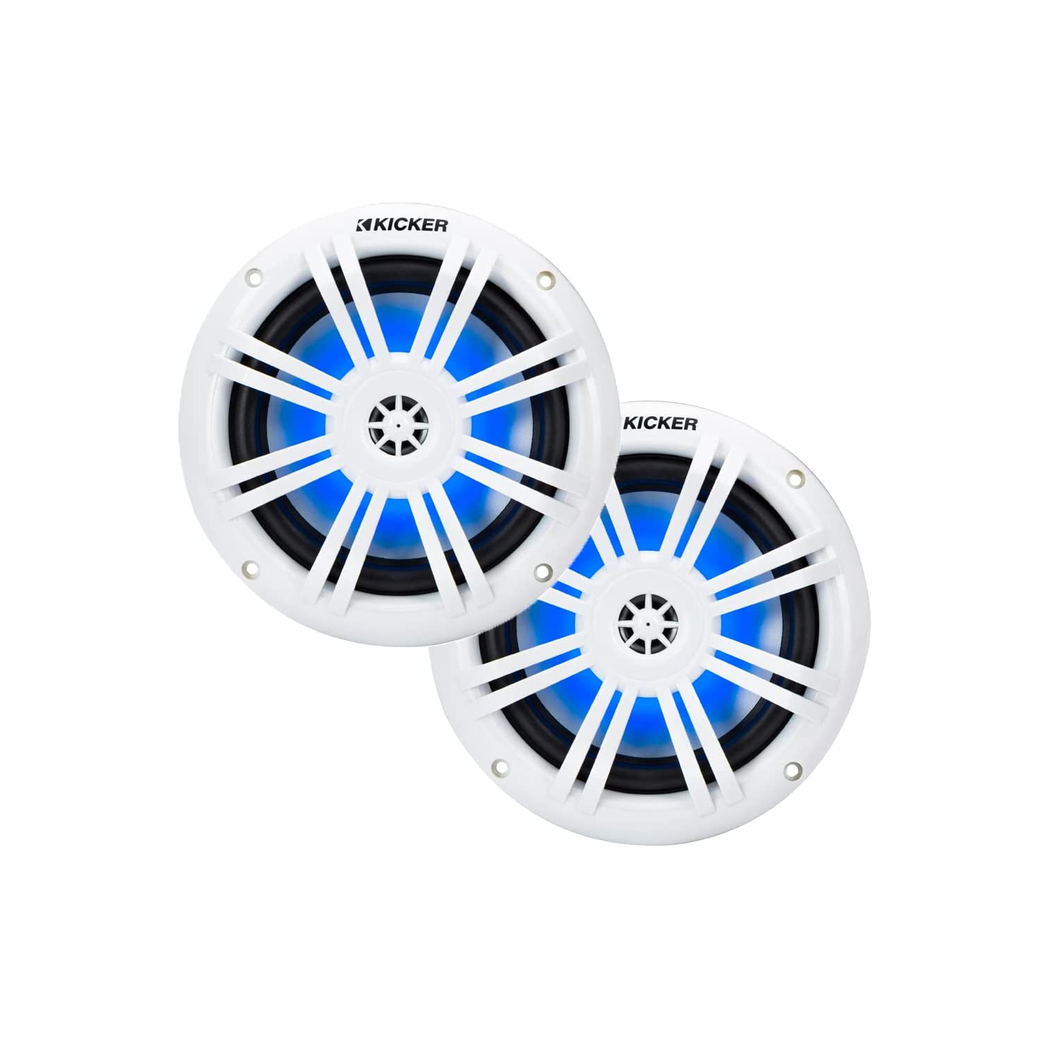 HAUT-PARLEURS COAXIAUX NAUTIQUES 49KM604WL KM60 6.5 PO DE KICKER AVEC HP AIGUS 13 MM (1/2 PO), BLANC, 4 OHMS AVEC DEL BLEUE