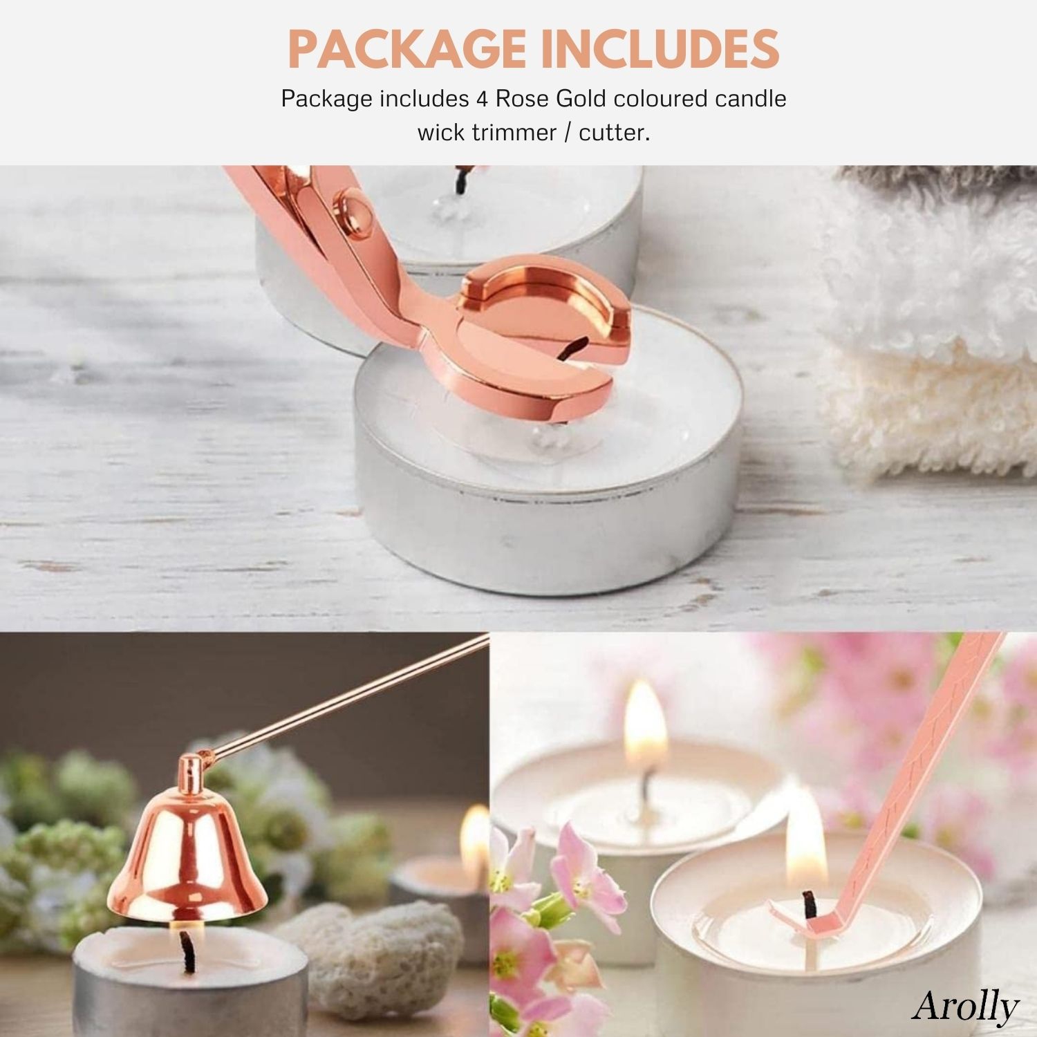 4 mèches à bougie en acier inoxydable poli, tondeuse à mèche antirouille, ciseaux coupants, accessoires à bougie, cadeaux élégants pour amateurs de