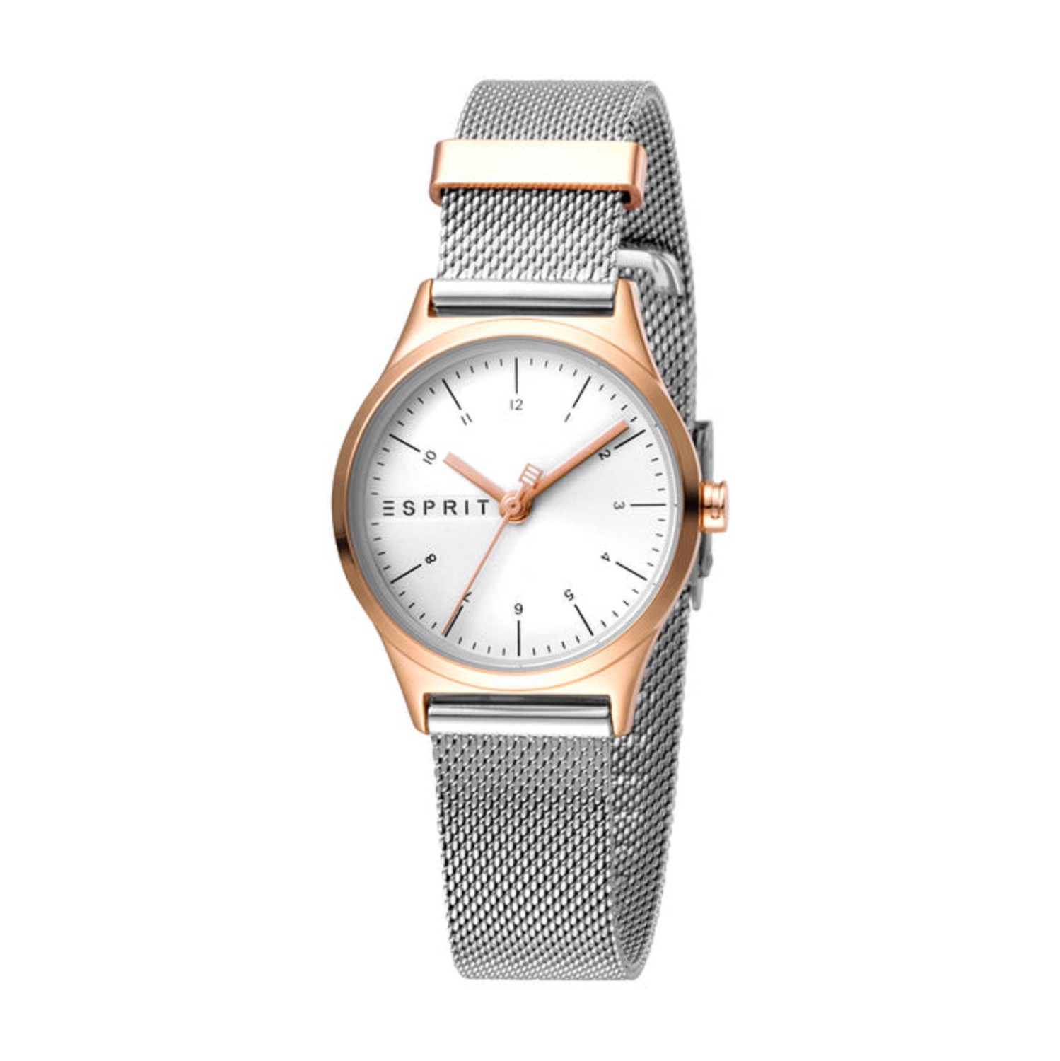 Esprit 3 Hands 3ATM 28mm Women's Stainless Steel Mesh Rosegold Plated  Essential Mini Watch - Silver/Rosegold