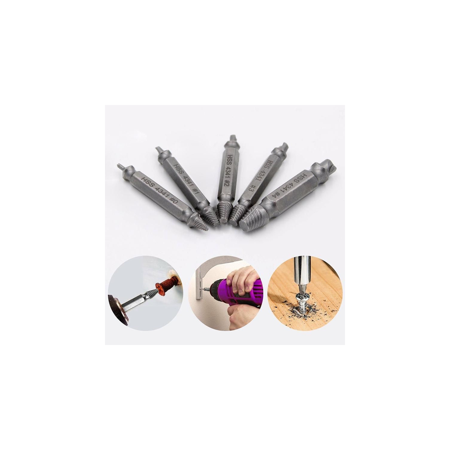 Ensemble d’extracteur de vis et extracteur de vis démonté Ensemble d’extracteur de vis endommagé 5 pièces facilitant le retrait des boulons brisés