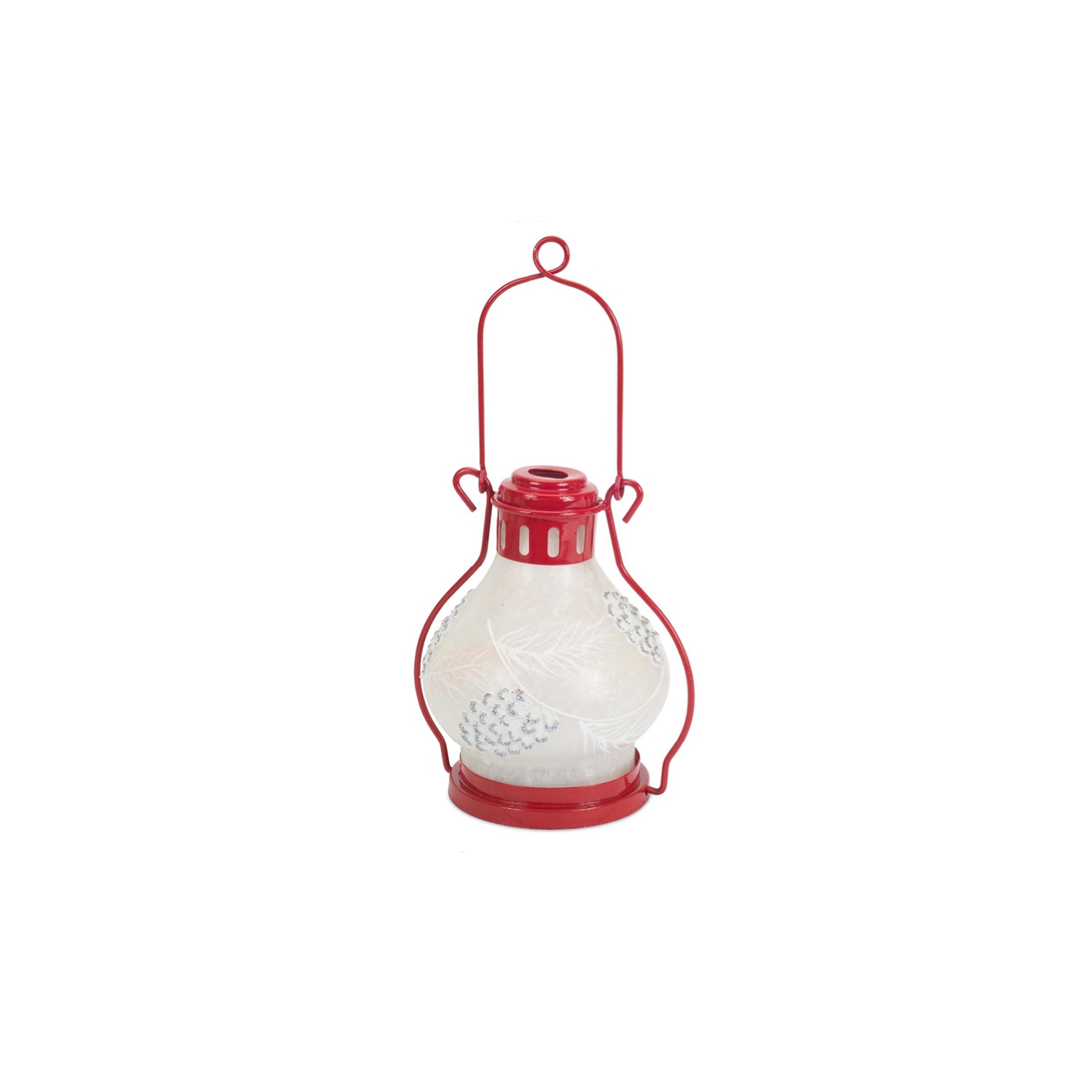 12" Red and White Battery Operated LED Lighted Pine Cone Lantern with Timer