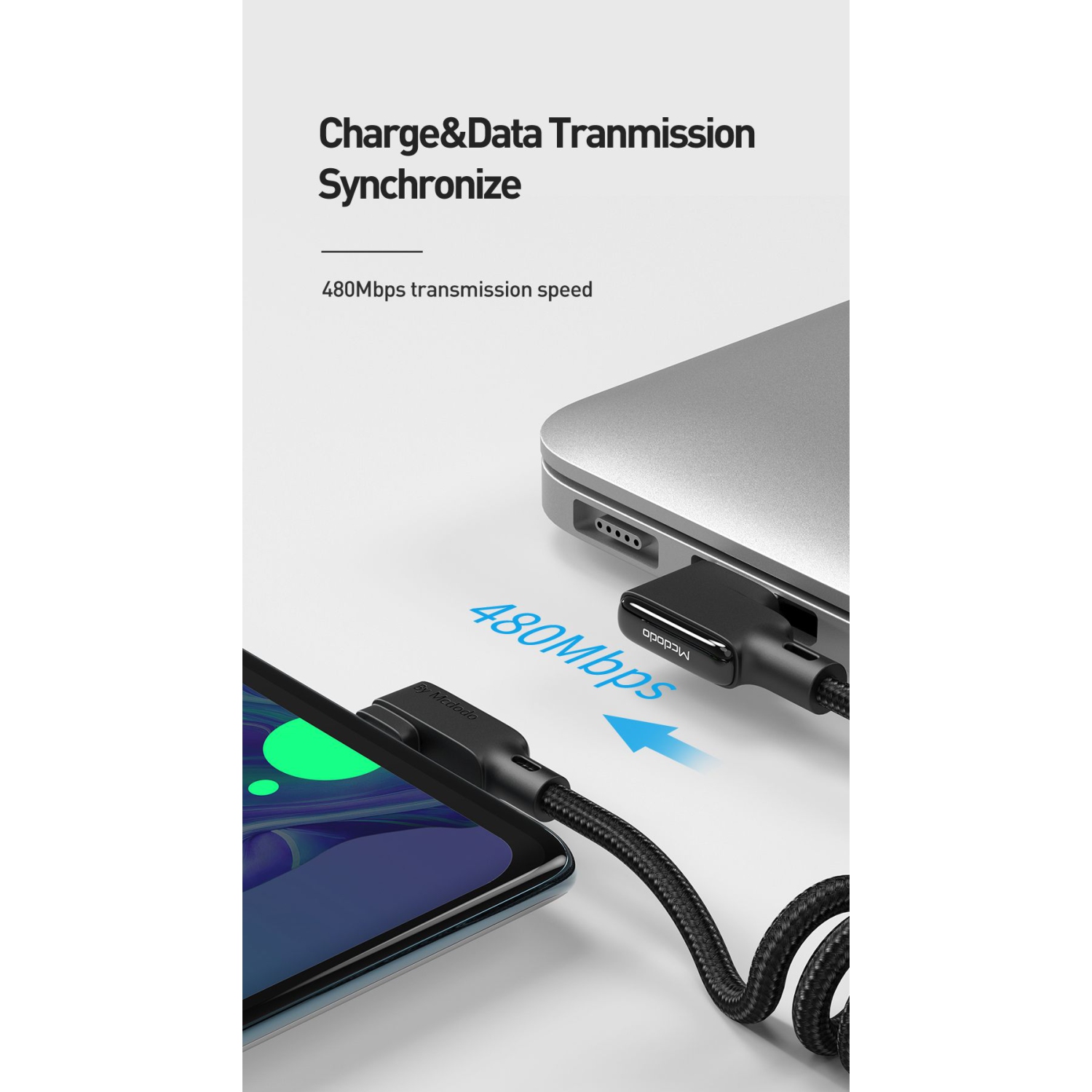 Câble de chargement/transfert sans enroulement de Mcdodo Câble de chargement tressé DEL en nylon USB-A à USB-C pour iPhone 16 iPhone 15 Samsung