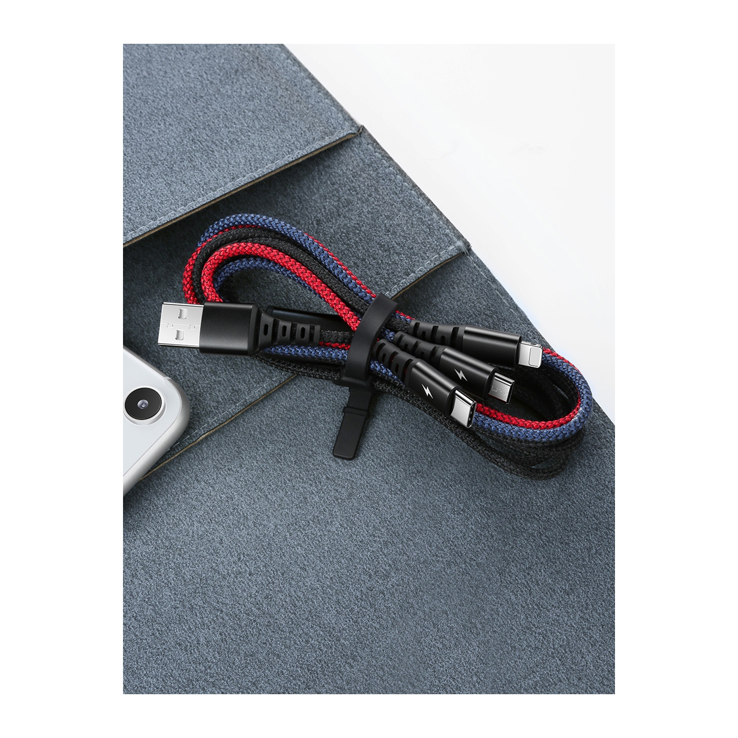 3 IN 1 Mcdodo Multi-Charging Cable Lightning+Micro USB+Type-C Ports Nylon Braided Universal Multiple USB LED Charging Cord for All Cell Phones Tablets