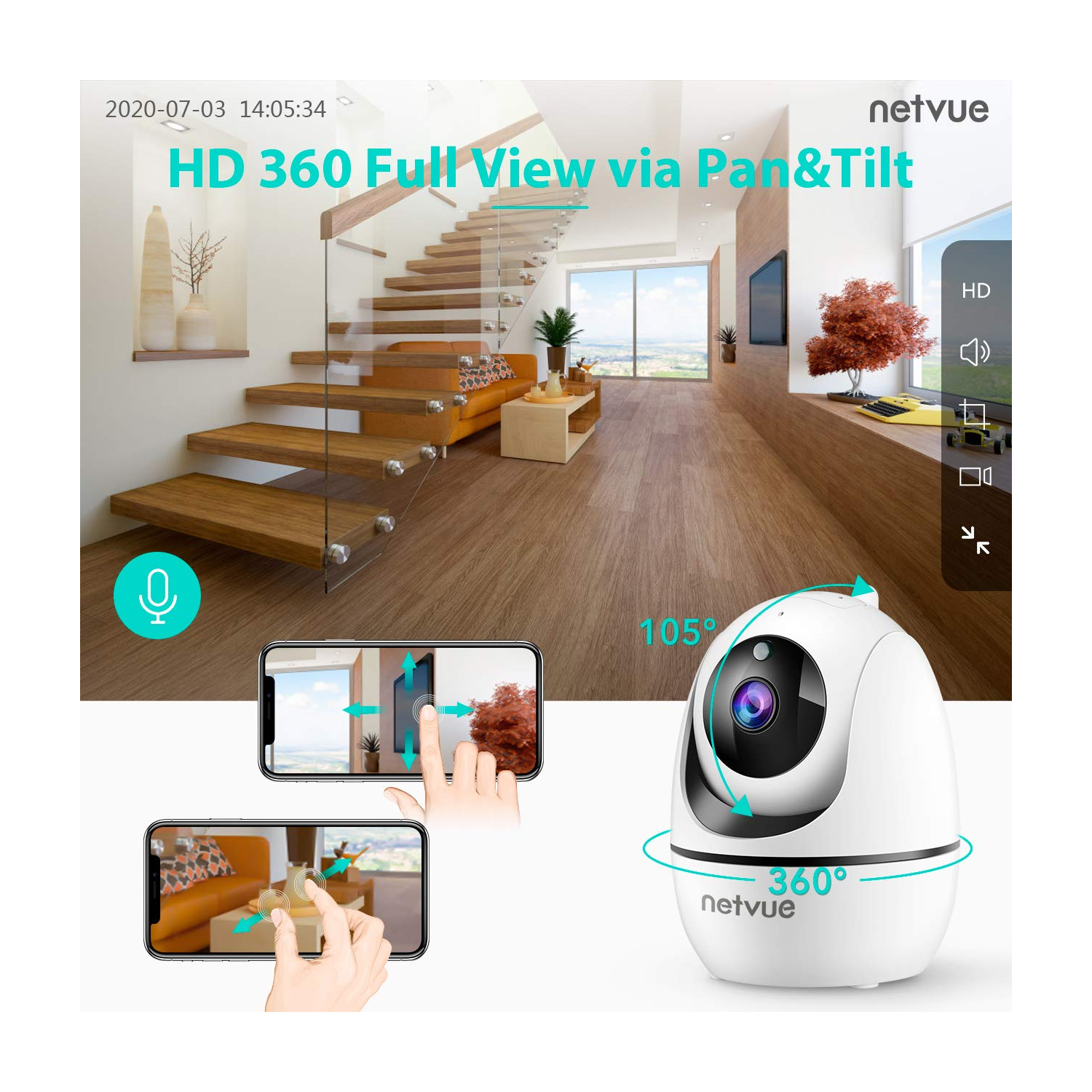 Security Cameras Wireless Wifi, Netvue 360° View Home Surveillance Outdoor  Cameras, Only 2.4G Wifi 