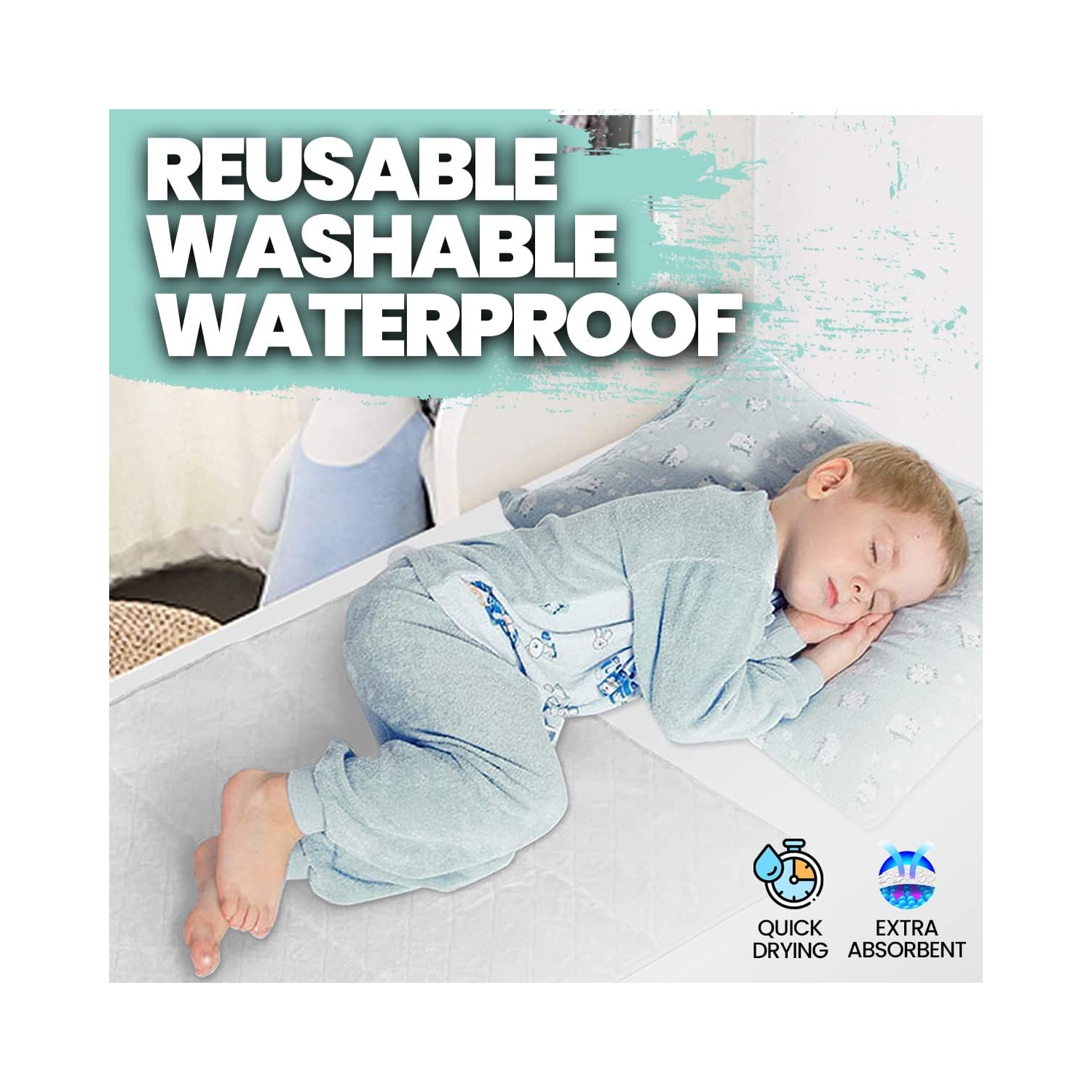 Serviettes hygiéniques hydrofuges réutilisables HYGIENX Premium Deluxe 34”x36”, paq. 3 protège-draps souples et absorbants protège-matelas pour aînés