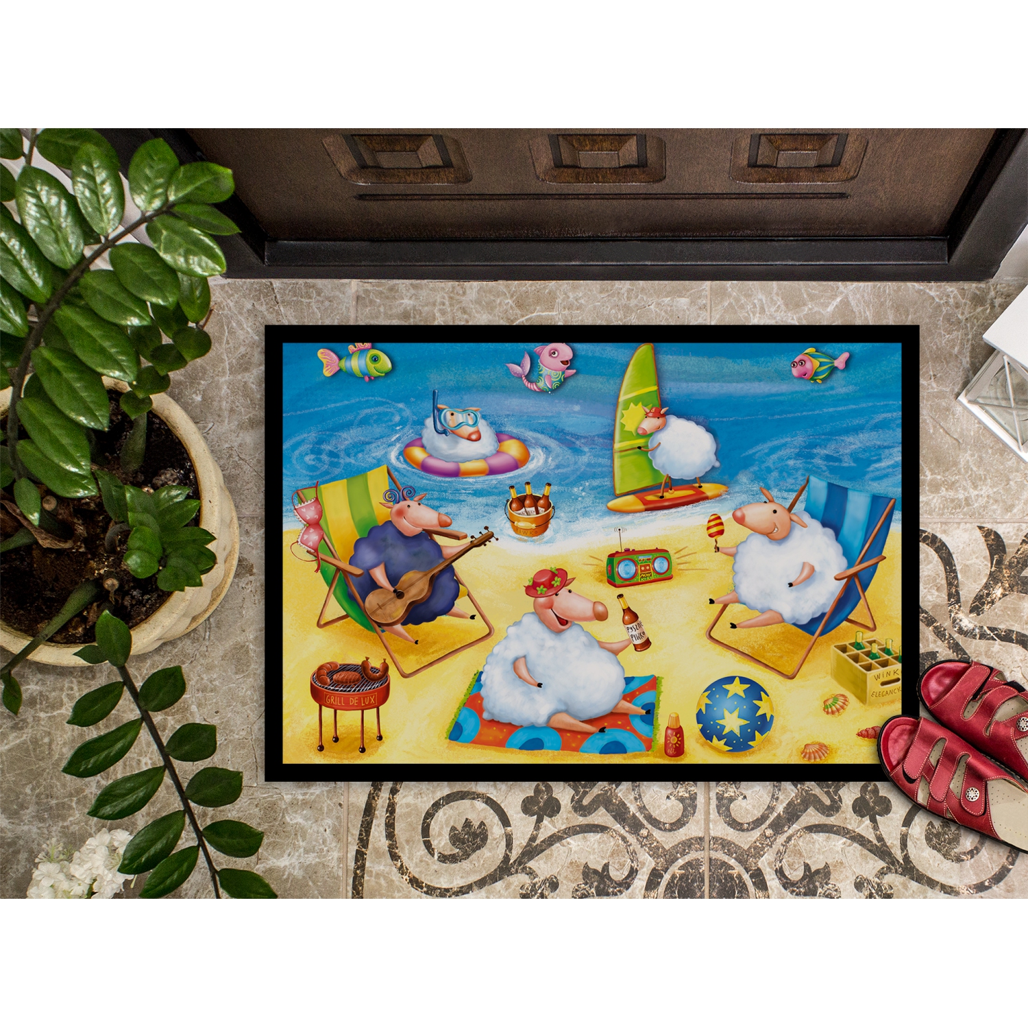 Carolines Treasures Party Pigs on The Beach Indoor or Outdoor Mat 24x36 APH0081JMAT 24 x 36 Multicolor