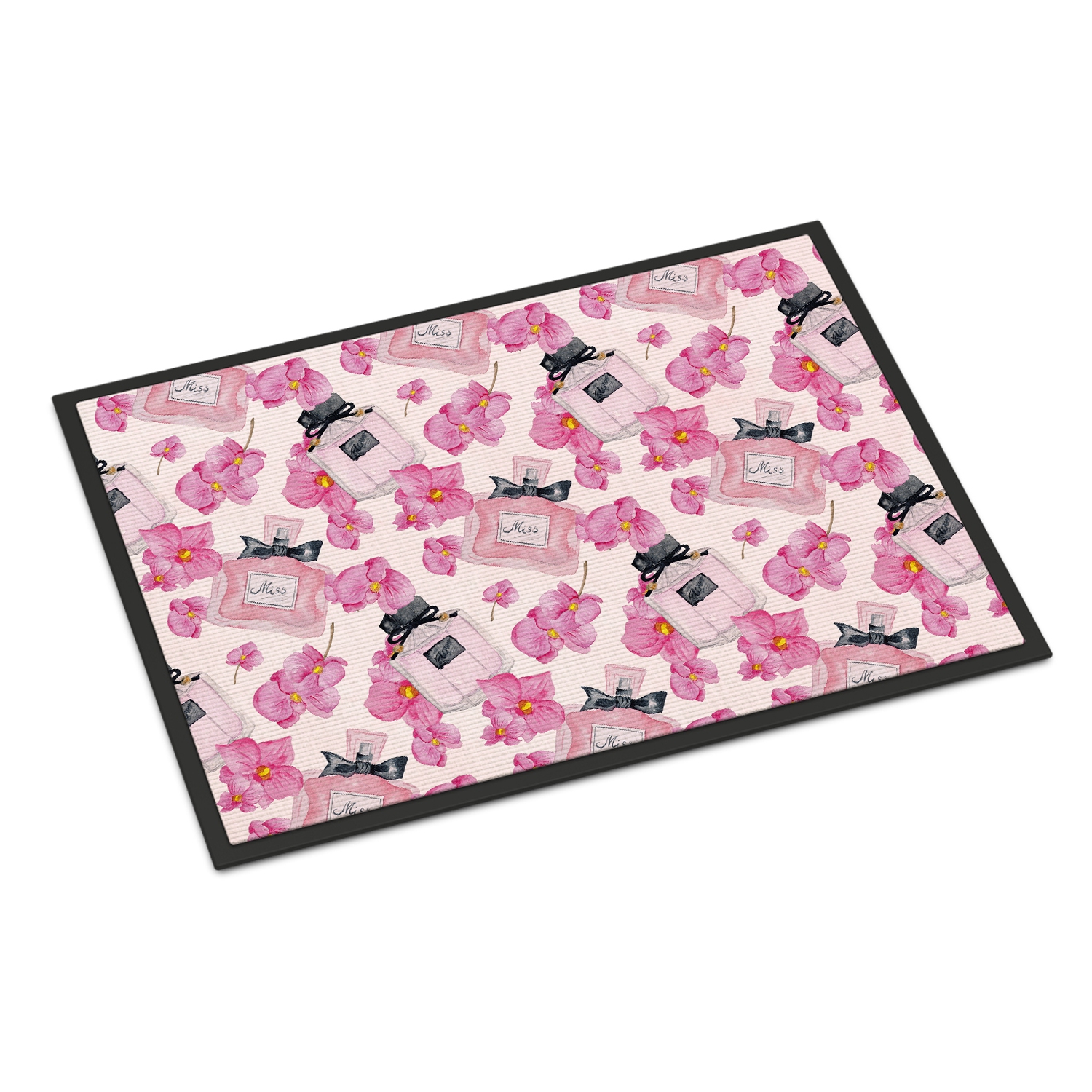 Caroline's Treasures BB7510MAT Watercolor Pink Flowers and Perfume Indoor or Outdoor Mat 18x27, 18H X 27W, multicolor