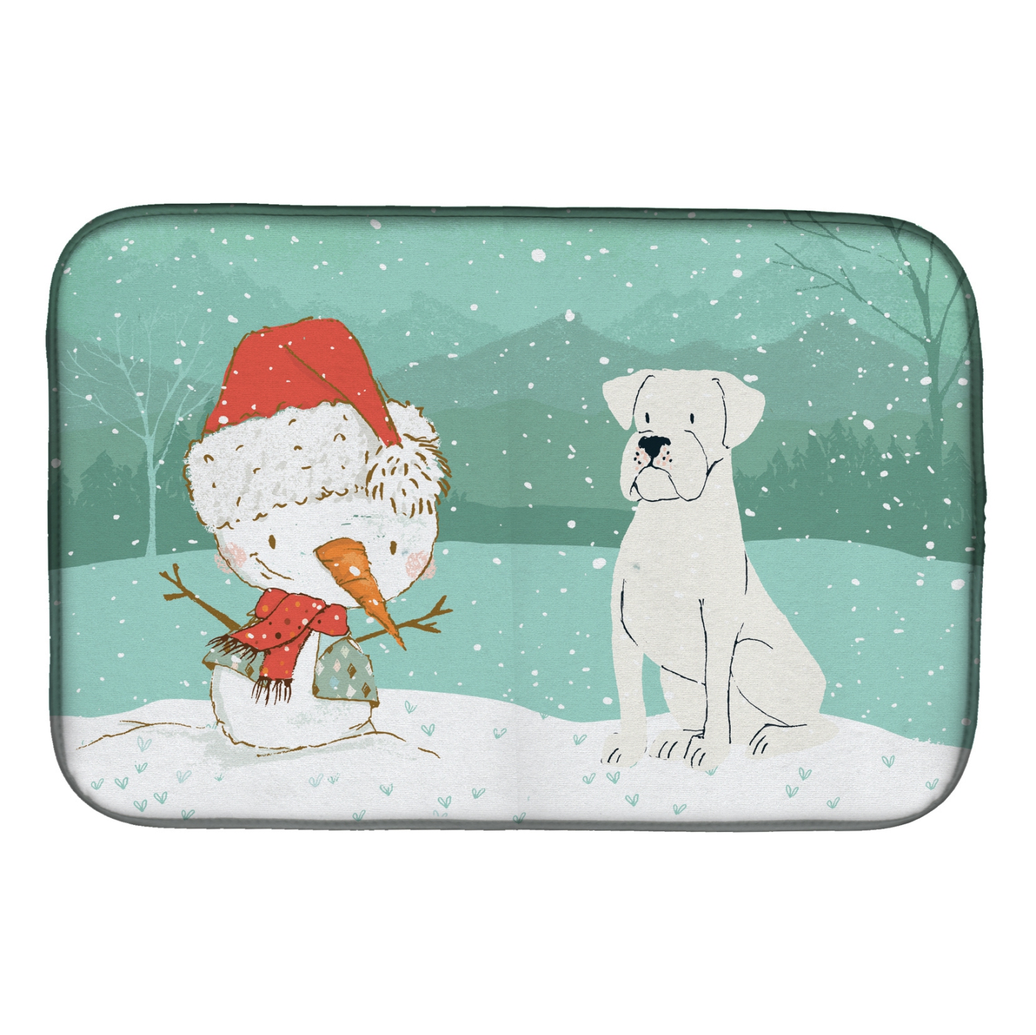 Caroline's Treasures CK2034DDM White Boxer and Snowman Christmas Dish Drying Mat, 14 x 21", multicolor