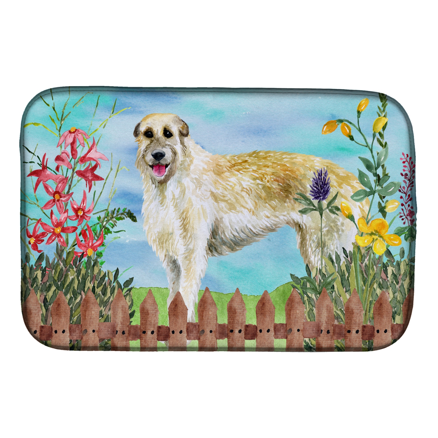 Caroline's Treasures CK1232DDM Irish Wolfhound Spring Dish Drying Mat, 14 x 21", multicolor