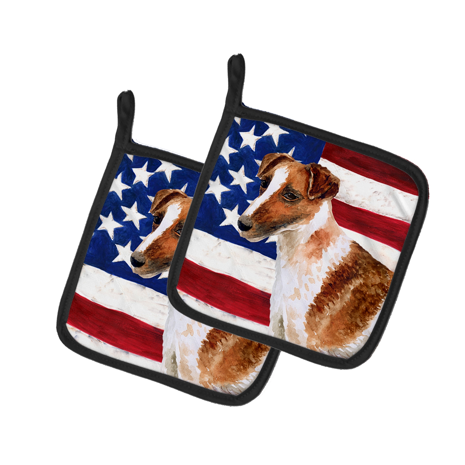 Caroline's Treasures BB9647PTHD Smooth Fox Terrier Patriotic Pair of Pot Holders, 7.5HX7.5W, multicolor