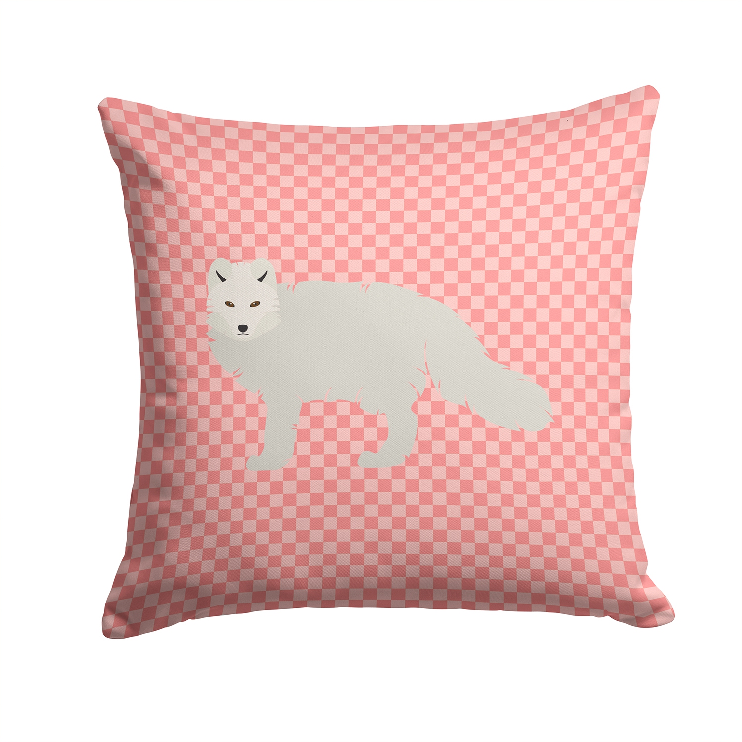 Caroline's Treasures BB7877PW1414 White Arctic Fox Pink Check Fabric Decorative Pillow, 14Hx14W, multicolor