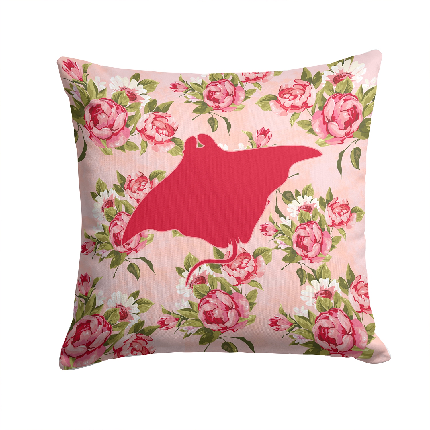 Caroline's Treasures BB1014-RS-PK-PW1414 Manta ray Shabby Chic Pink Roses Fabric Decorative Pillow, 14Hx14W, multicolor