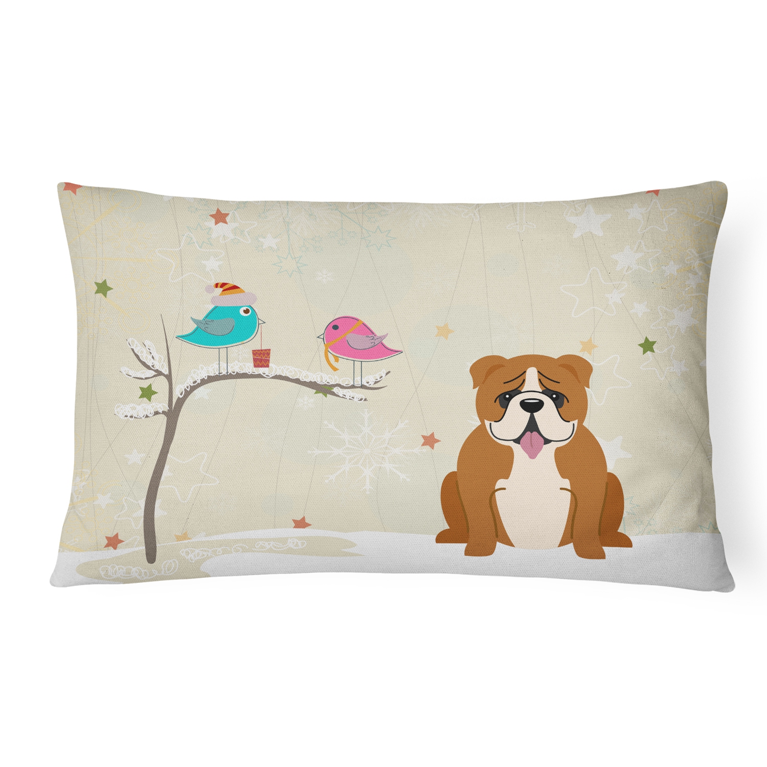 Caroline's Treasures BB2592PW1216 Christmas Presents between Friends English Bulldog - Red and White Canvas Fabric Decorative Pillow, 12H x1