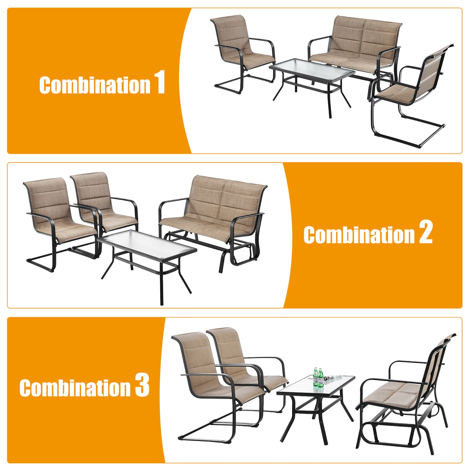 Costway 4 PCS Outdoor Patio Furniture Set Padded Chairs Glider Loveseat Coffee Table