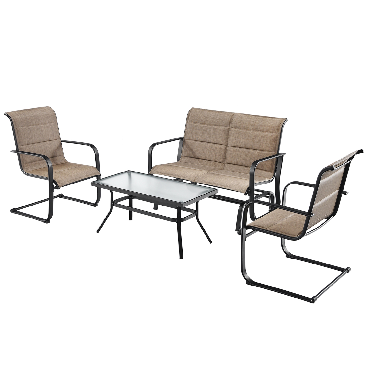 Costway 4 PCS Outdoor Patio Furniture Set Padded Chairs Glider Loveseat Coffee Table