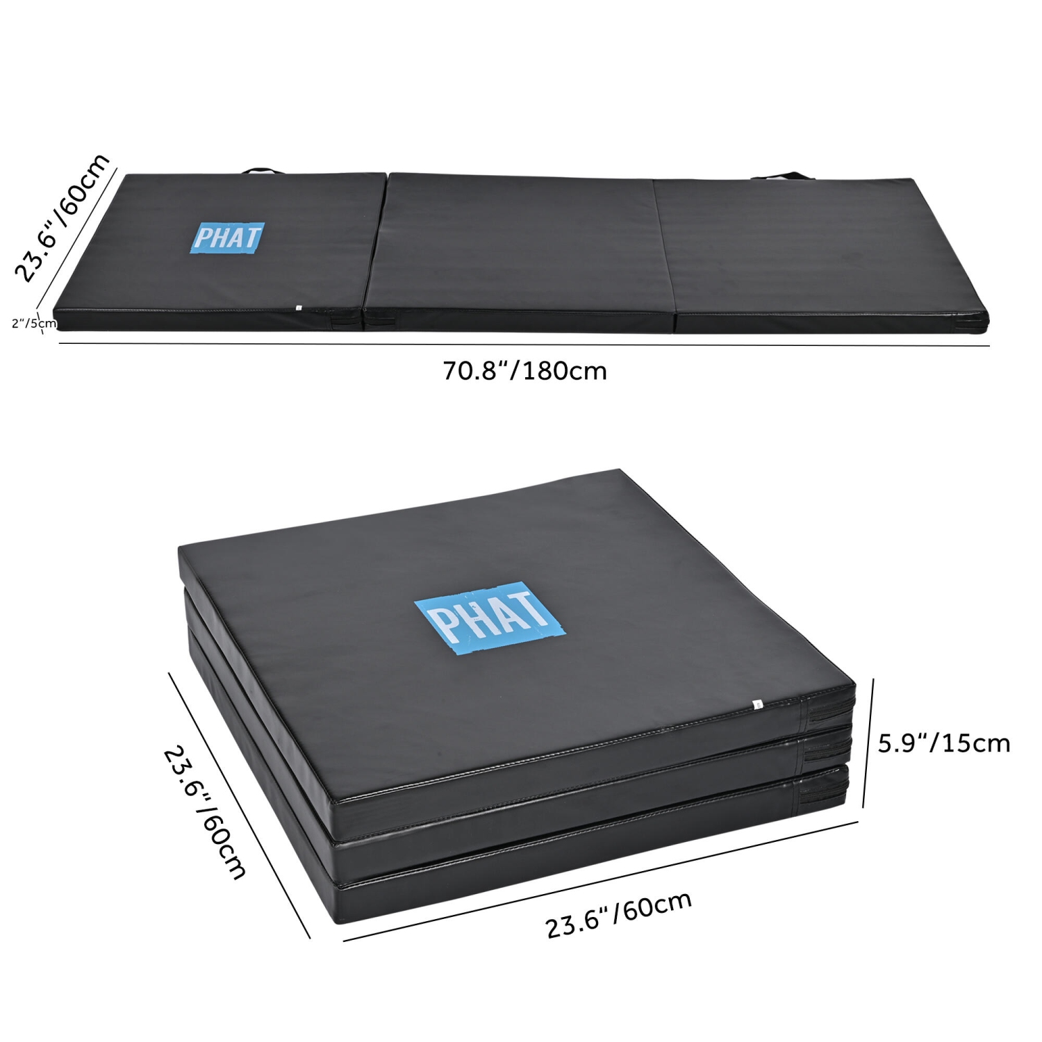 Tapis d'exercice à trois plis de 2 po d'épaisseur avec poignées de transport, tapis protecteurs légers et portatifs pour la maison Gym