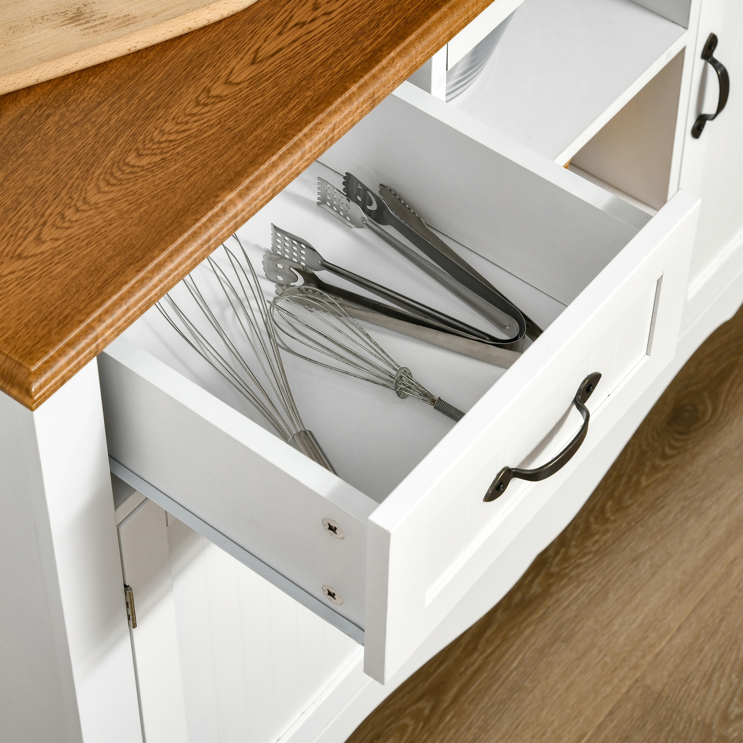 HOMCOM Buffet de cuisine de 71 po avec huche, armoire de rangement de style fermier avec tiroir utilitaire, armoires à 3 portes et étagères à 5
