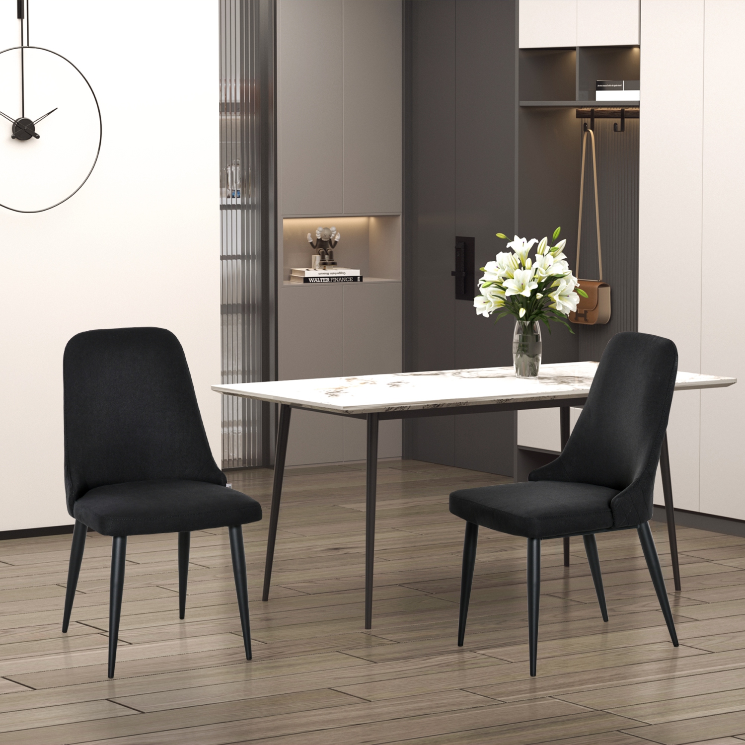 HOMCOM – Ensemble de 2 chaises de salle à manger modernes, chaises d’appoint rembourrées en tissu, chaises d’appoint pour cuisine, salon avec pattes