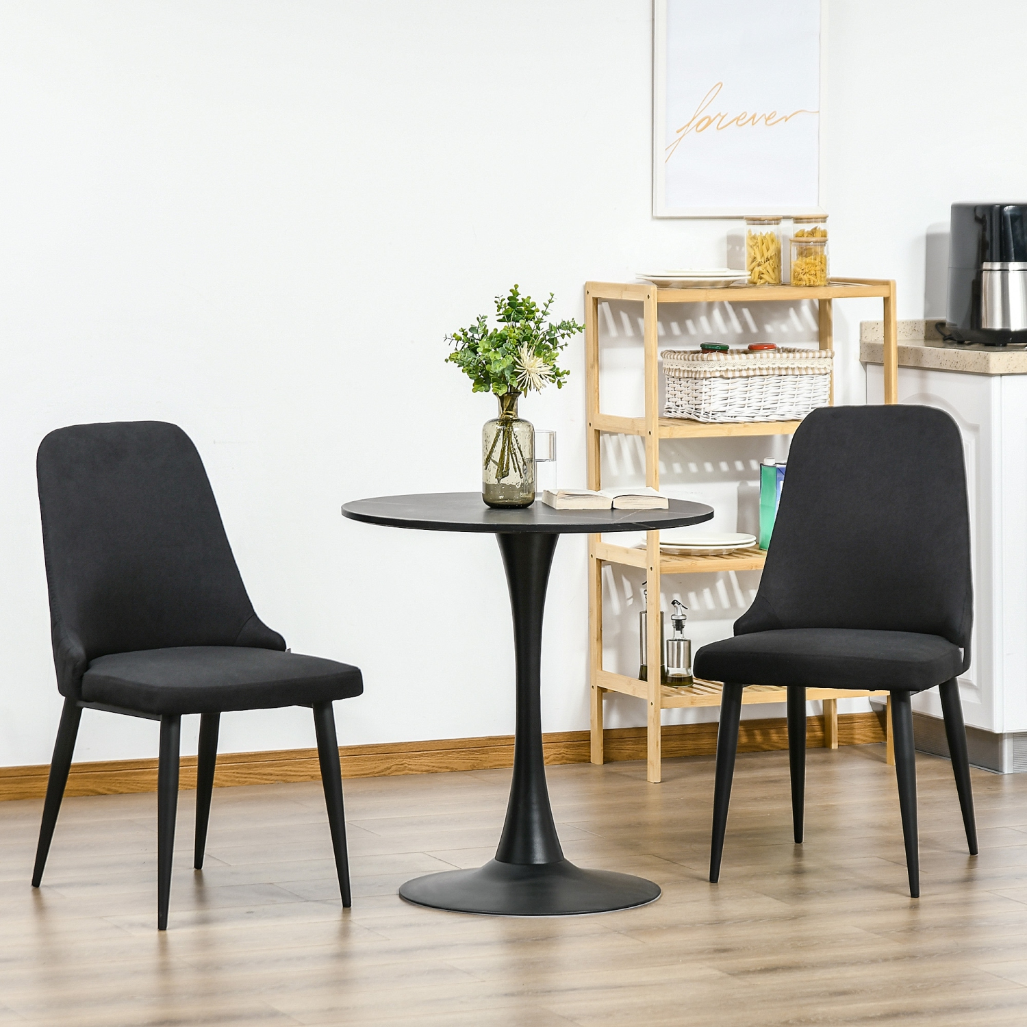 HOMCOM – Ensemble de 2 chaises de salle à manger modernes, chaises d’appoint rembourrées en tissu, chaises d’appoint pour cuisine, salon avec pattes
