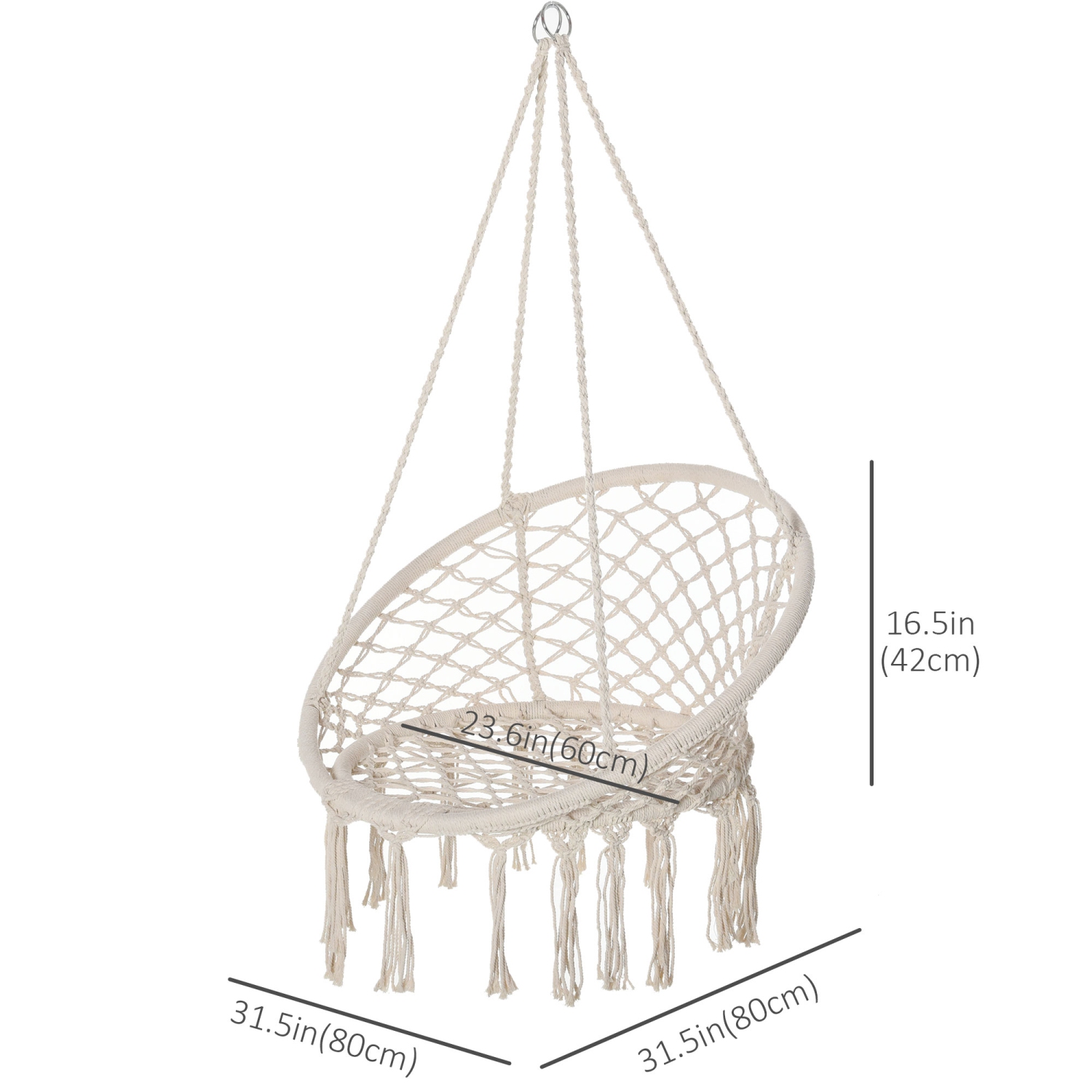 Chaise-hamac de terrasse Outsunny, balançoire-hamac suspendue en corde pour une utilisation intérieure et extérieure avec dossier, mélange de
