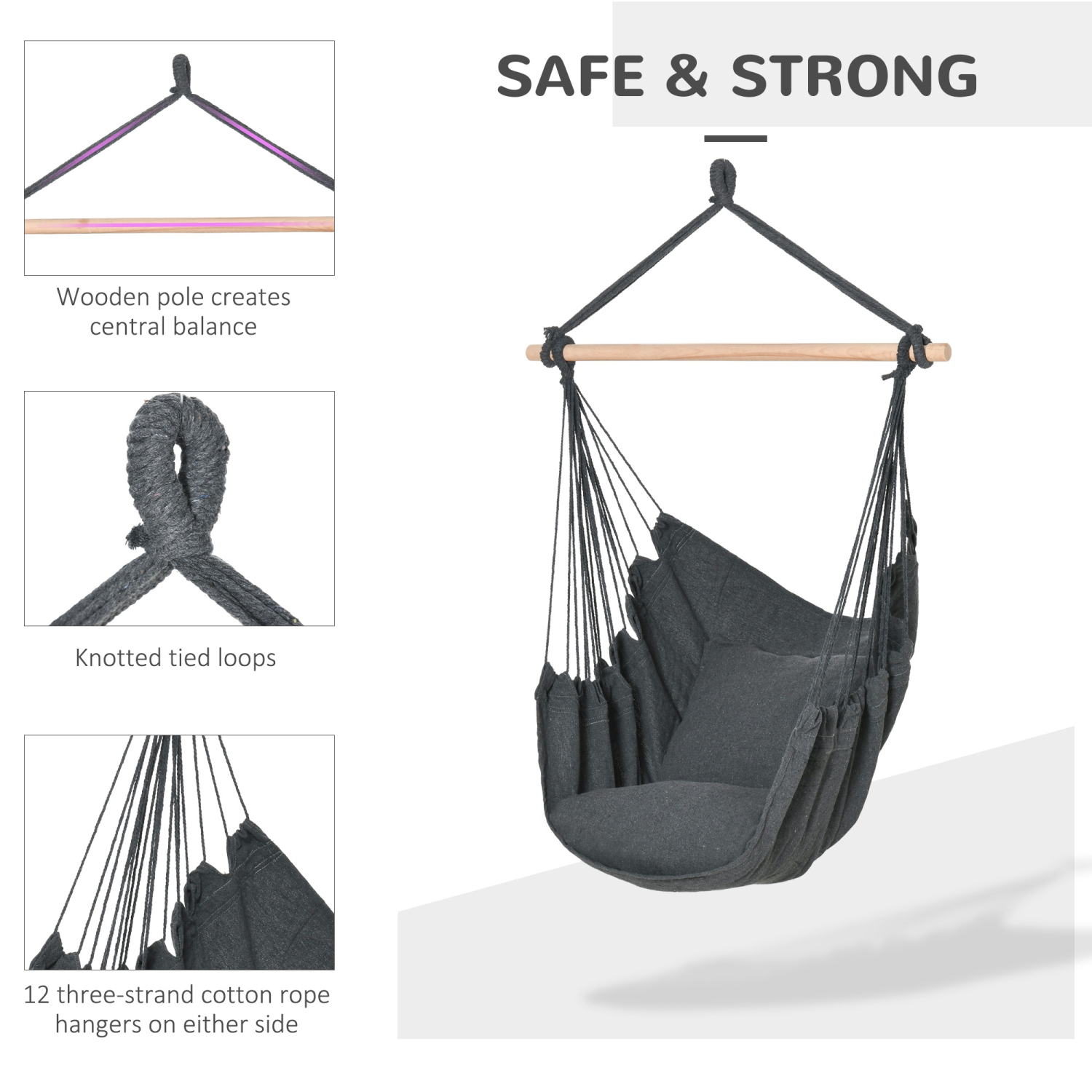 Outsunny – Chaise hamac suspendue en coton à macramé avec deux coussins de siège doux, pour chambre d’intérieur, cadeau idéal pour enfants cadeau