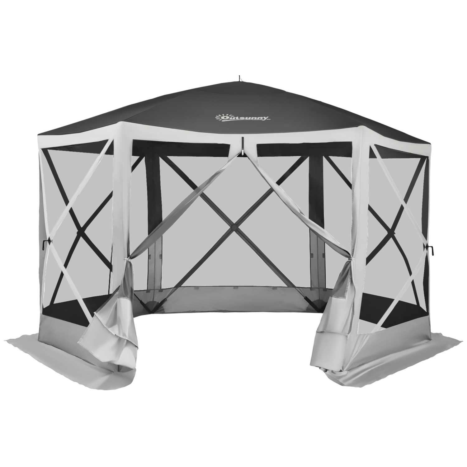 Tente à moustiquaire hexagonale Outsunny de 12 x 12 pi, abri de camping automatique Auvent de pique-nique extérieur avec parois en filet et sac de