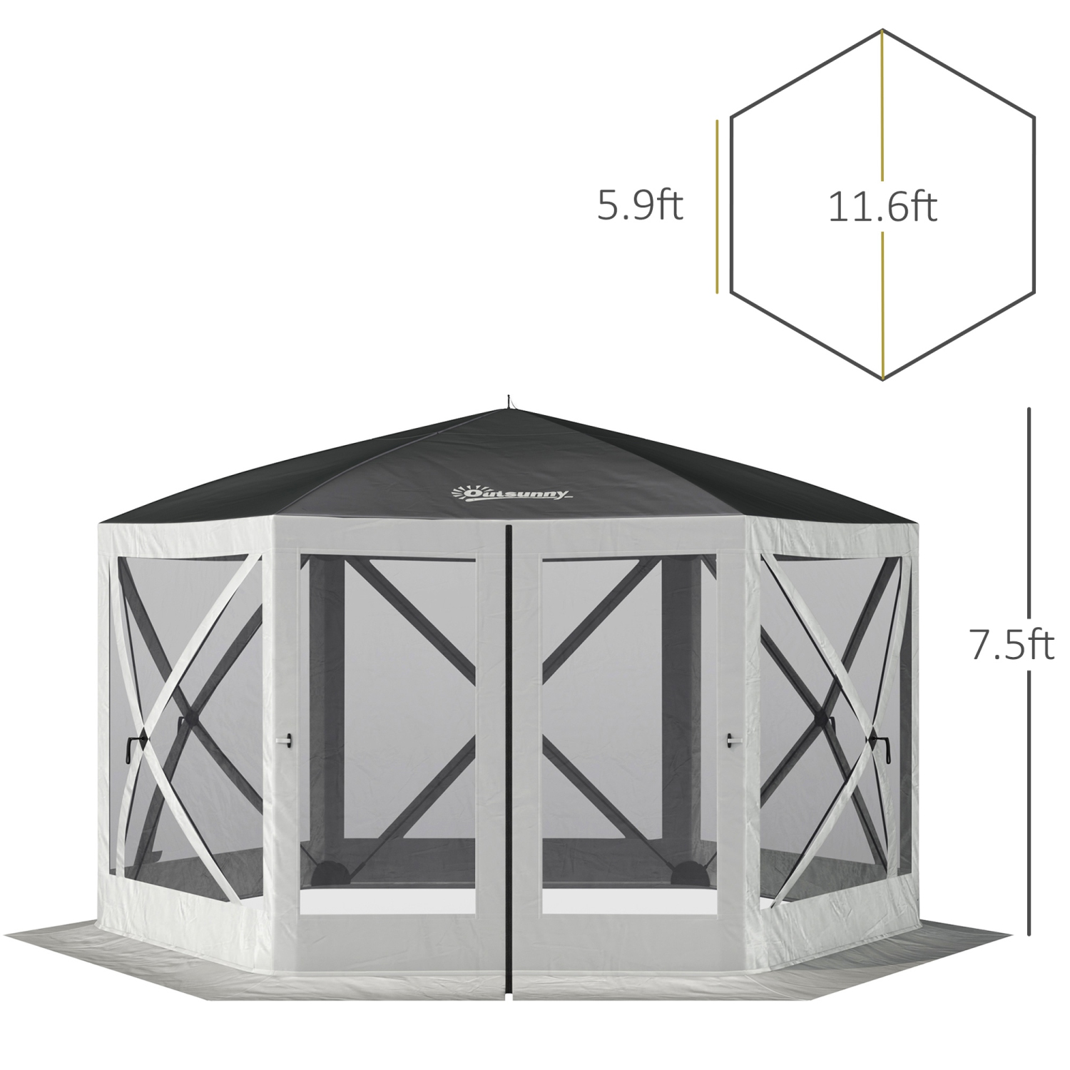 Tente à moustiquaire hexagonale Outsunny de 12 x 12 pi, abri de camping automatique Auvent de pique-nique extérieur avec parois en filet et sac de