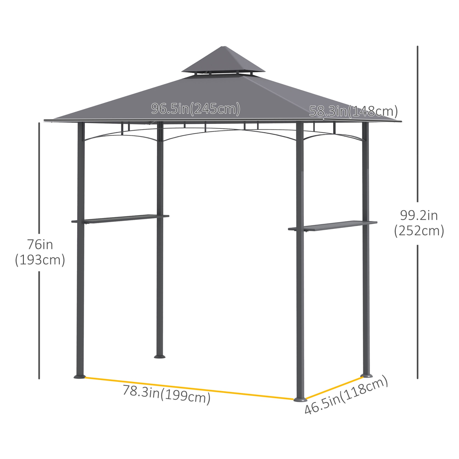 Outsunny 8' x 5' Pavillon de jardin abri barbecue avec double toit auvent extérieur gris