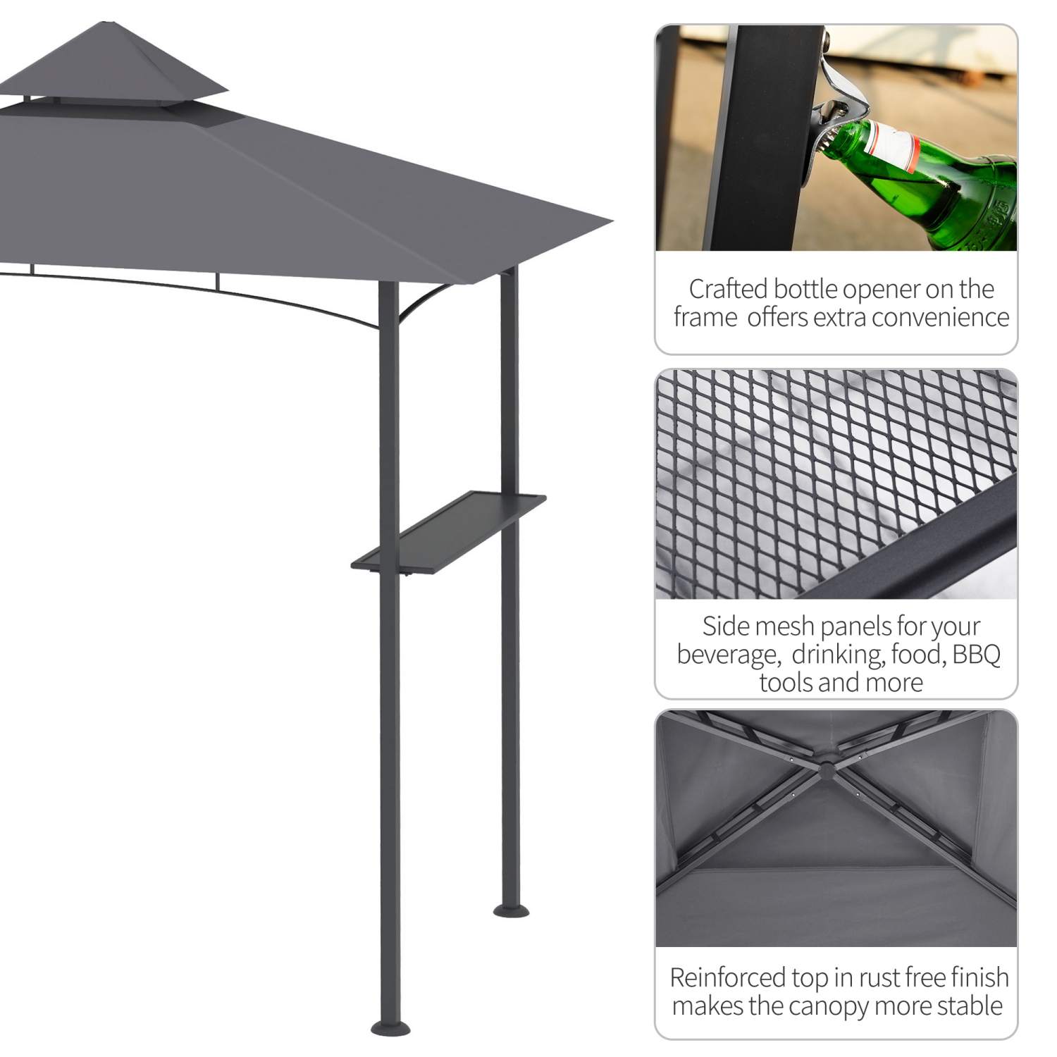 Outsunny 8' x 5' Pavillon de jardin abri barbecue avec double toit auvent extérieur gris