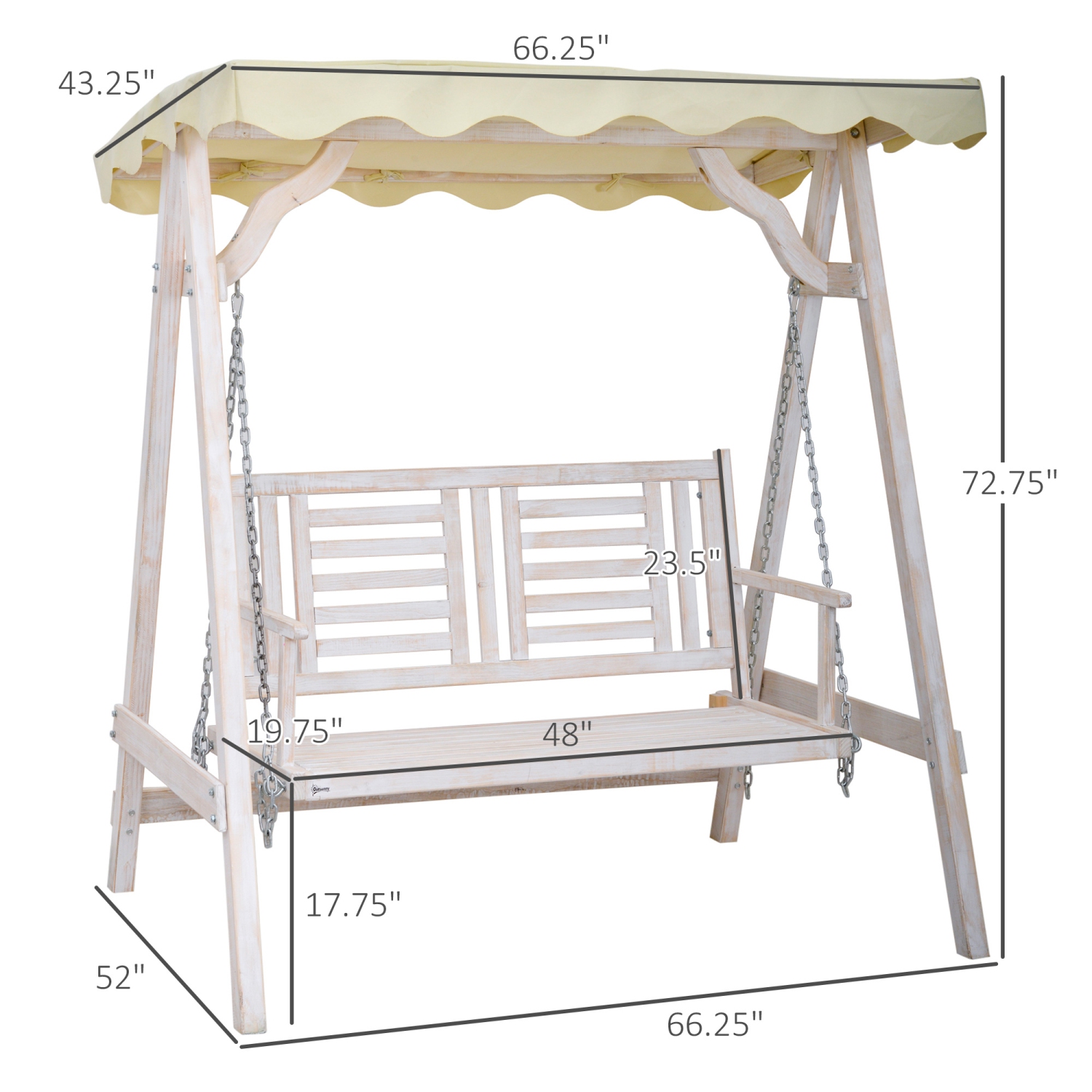 Outsunny 2 Seater Patio Swing with Stand, Canopy and Cushion, Outdoor Swing Chair Wooden Swinging Bench