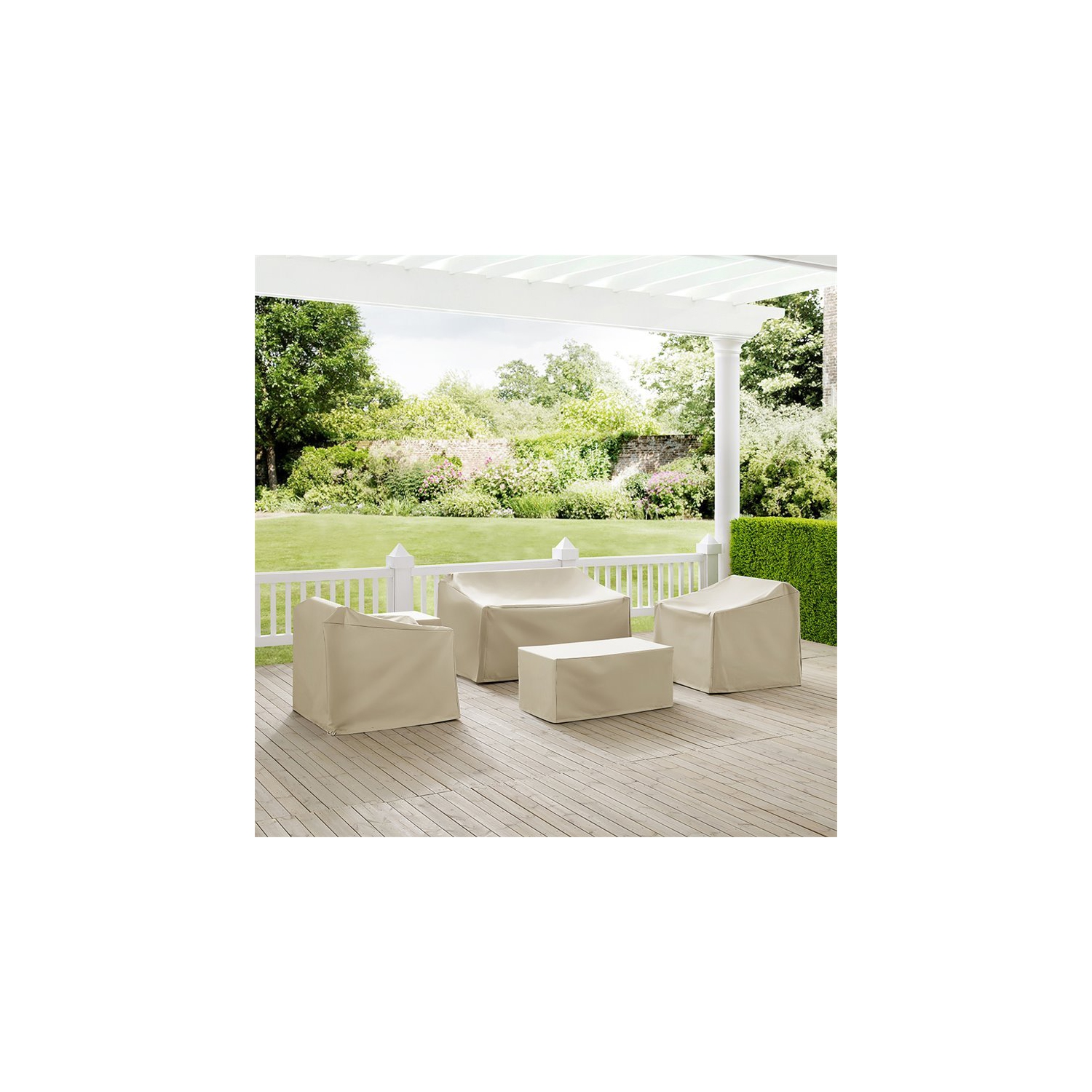 Crosley 5 Piece Patio Loveseat Cover Set in Tan