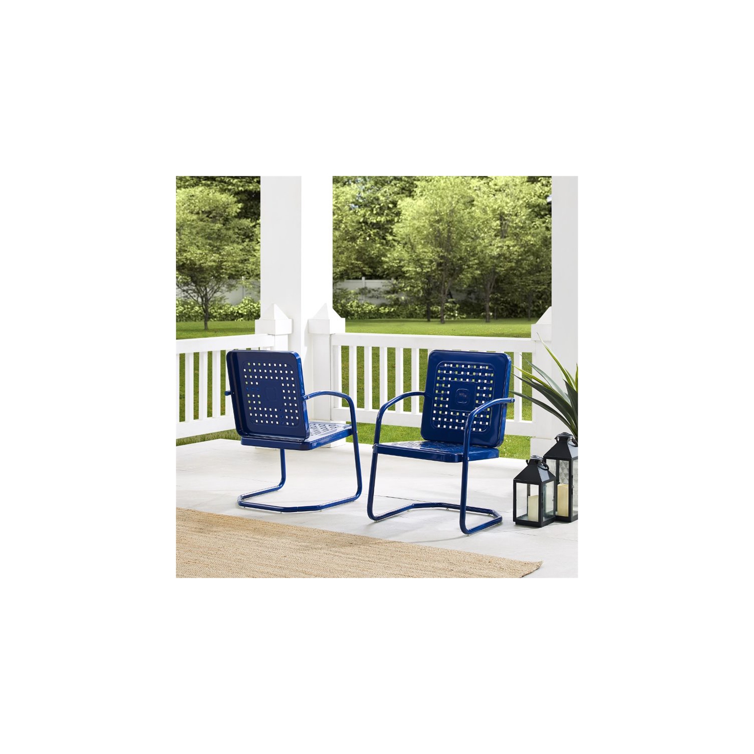 Crosley Furniture Bates Metal Patio Dining Arm Chair in Glossy Navy
