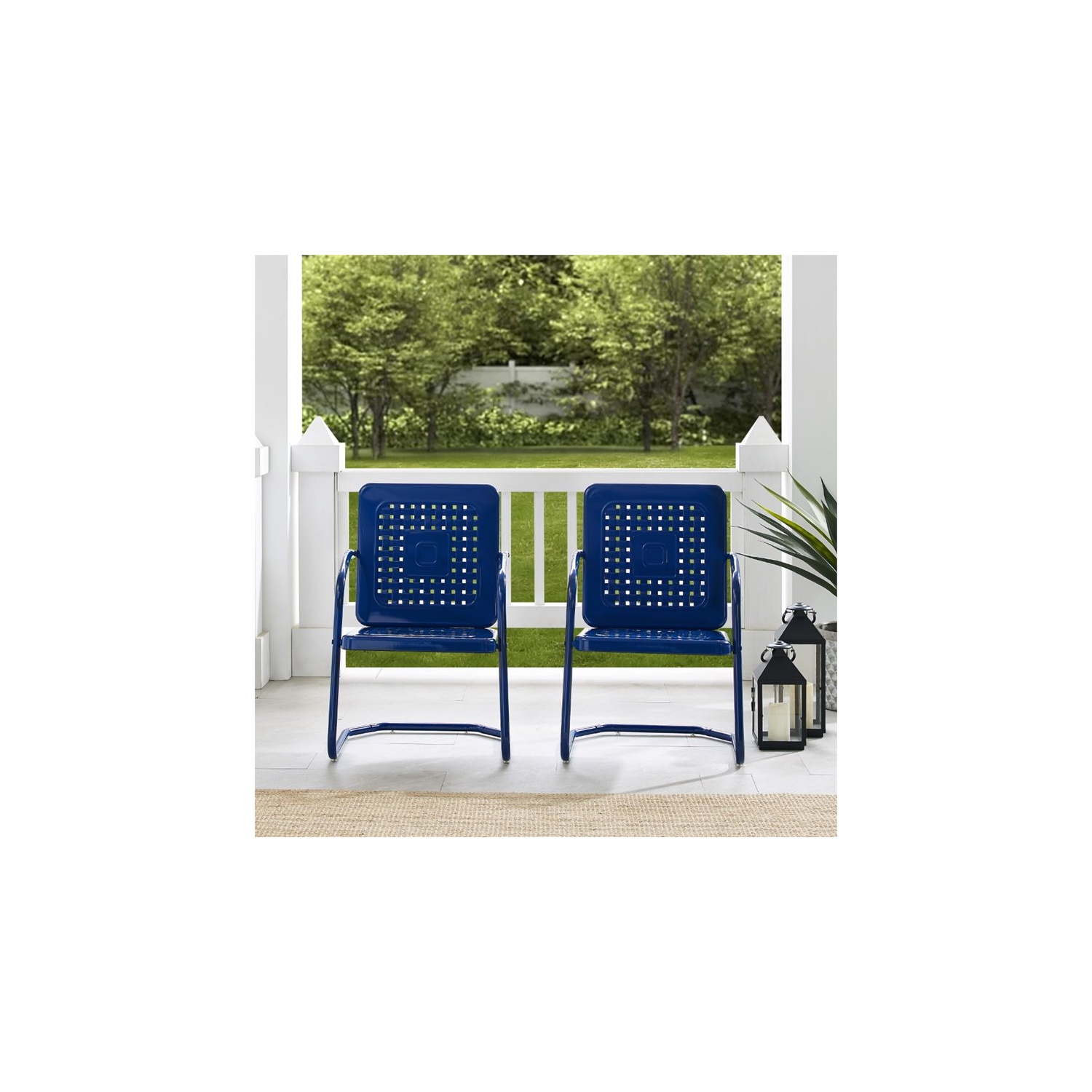Crosley Furniture Bates Metal Patio Dining Arm Chair in Glossy Navy