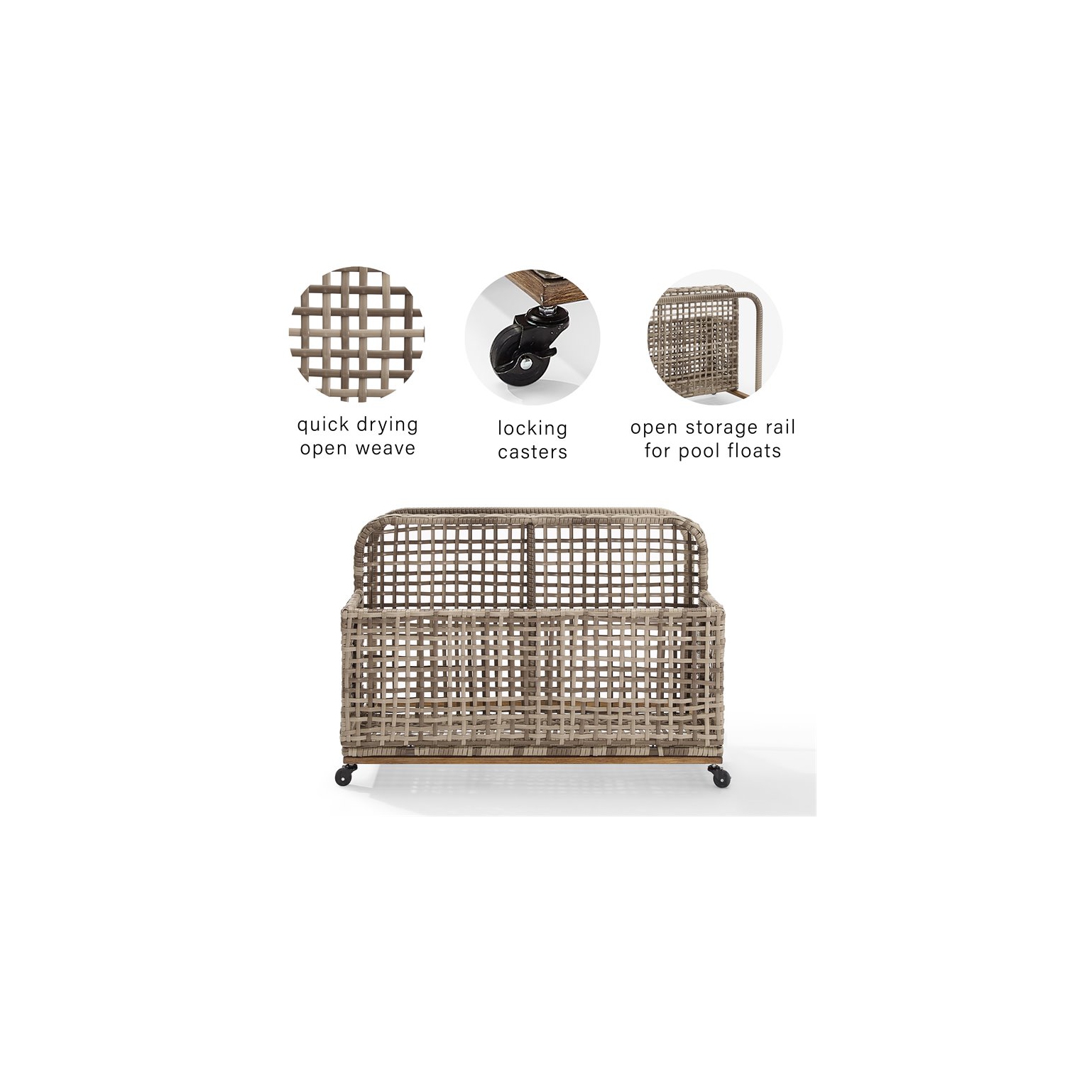Crosley Furniture Ridley Coastal Wicker Outdoor Pool Storage Caddy in Gray/Brown