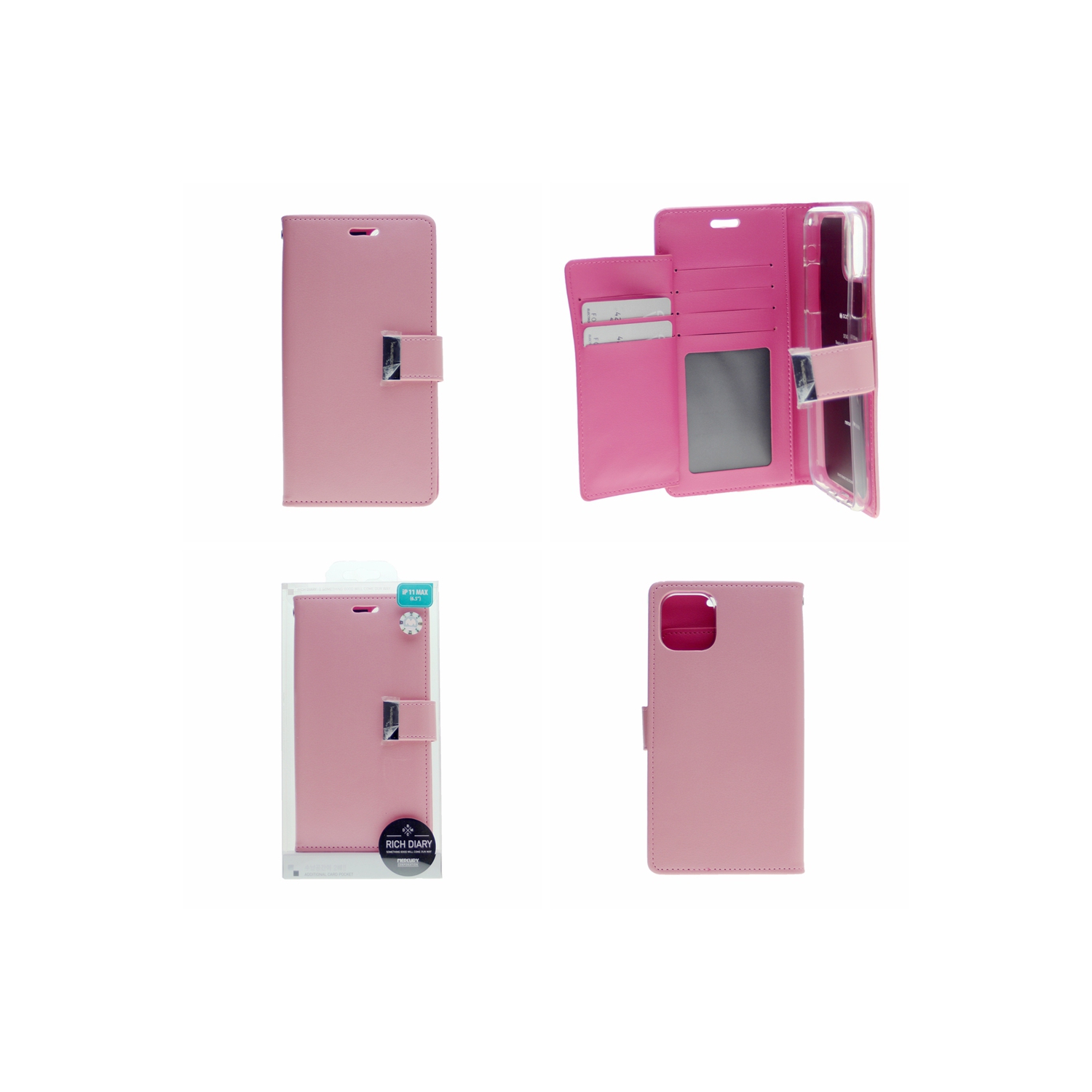 TopSave Goospery Rich Diary [ID/Card & Cash Slots] Premium PU Leather Wallet Case [Magnetic Closure] Folio Wallet Flip For Iphone 12 Mini, Baby Pink